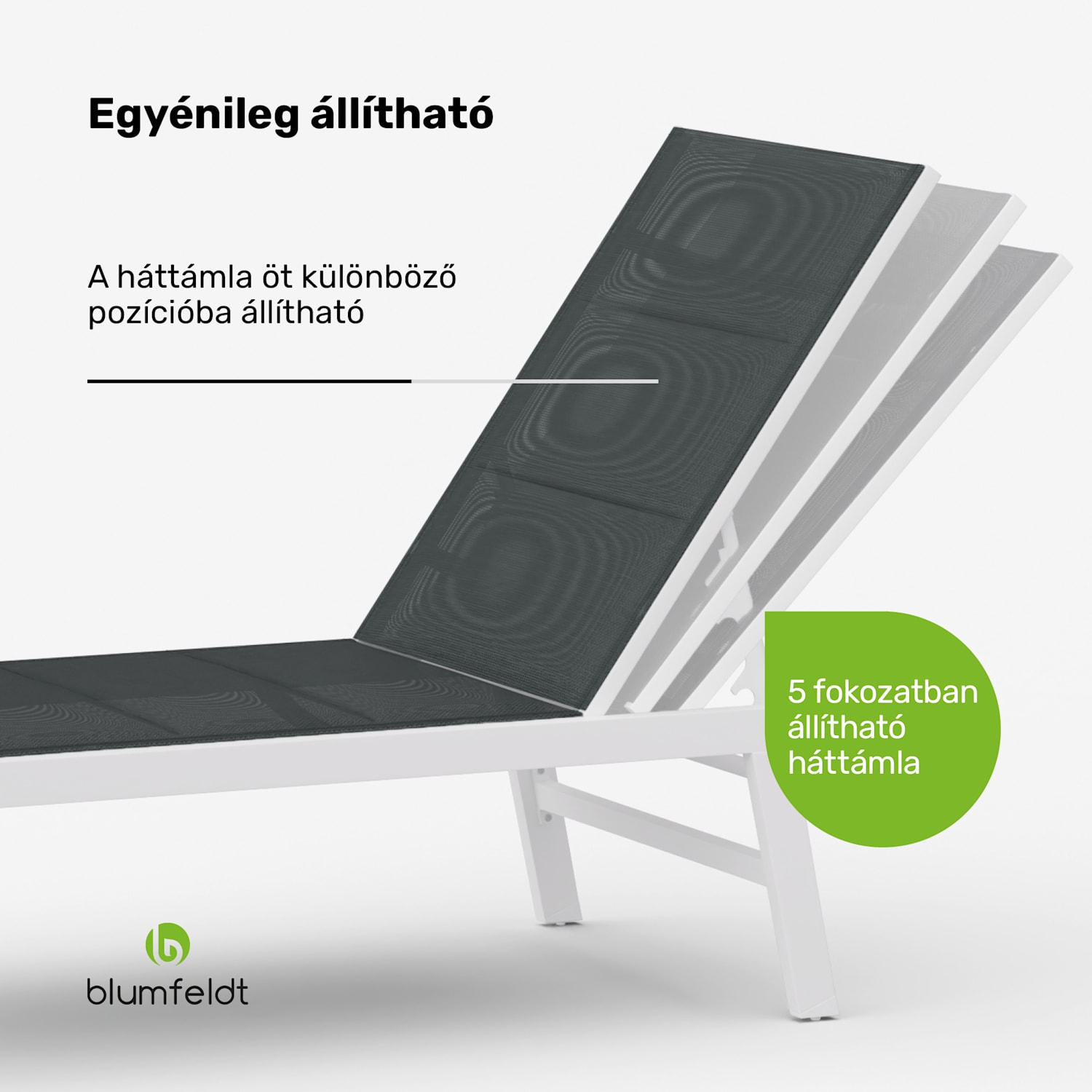 Lounger Renazzo XXL, nyugágy, 160 kg teherbírás, 5 fokozatú állítás, vízlepergető 