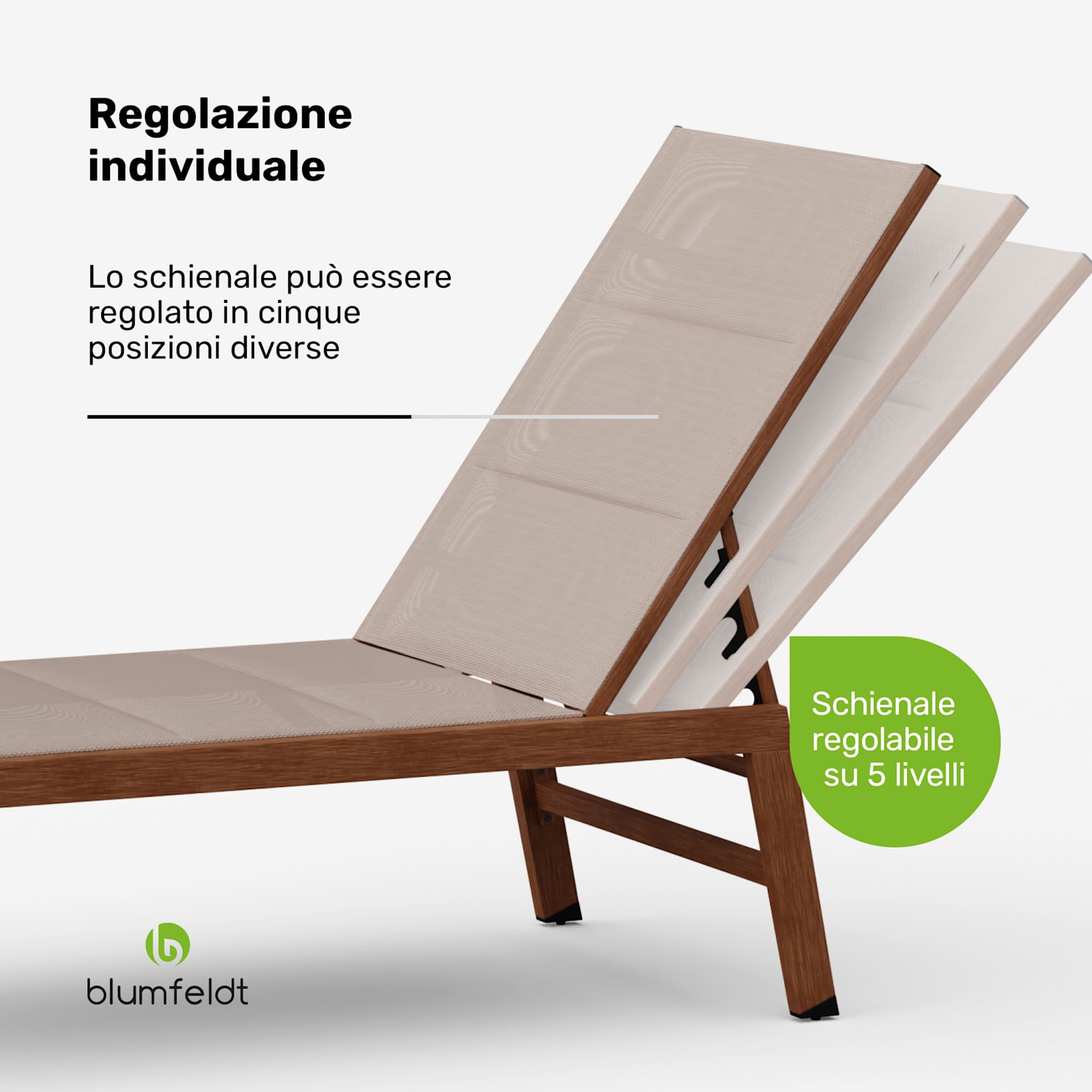 Lounger Renazzo - Sedia a sdraio, capacità di carico di 160 kg, 5 regolazioni, idrorepellente, facile da pulire 