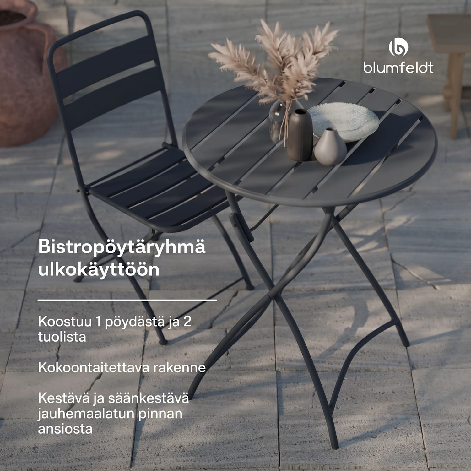 RetroChic puutarhasetti | 1 pöytä + 2 tuolia | 60 cm | taitettava | pinnoitettu | säänkestävä 