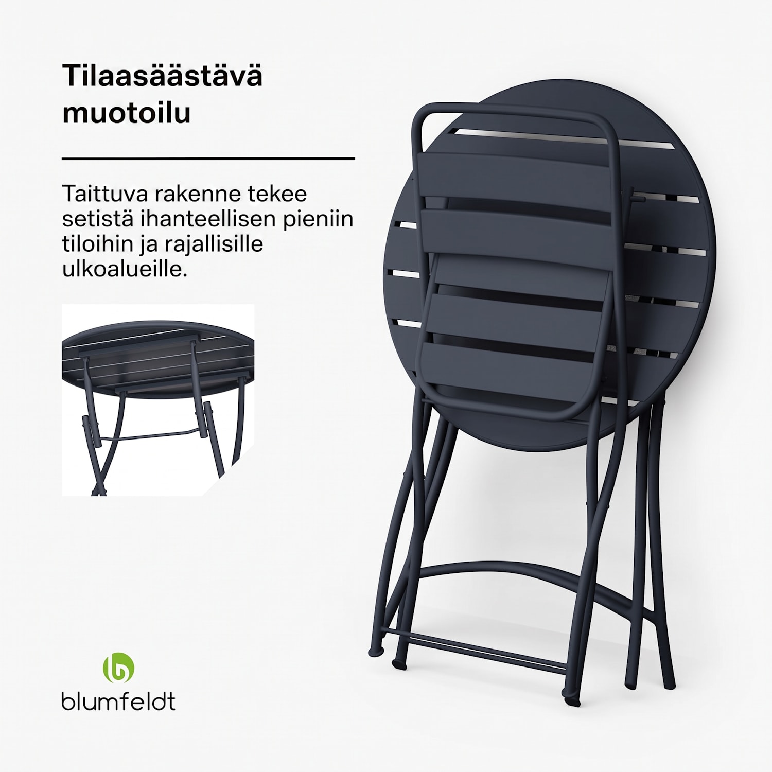 RetroChic puutarhasetti | 1 pöytä + 2 tuolia | 60 cm | taitettava | pinnoitettu | säänkestävä 