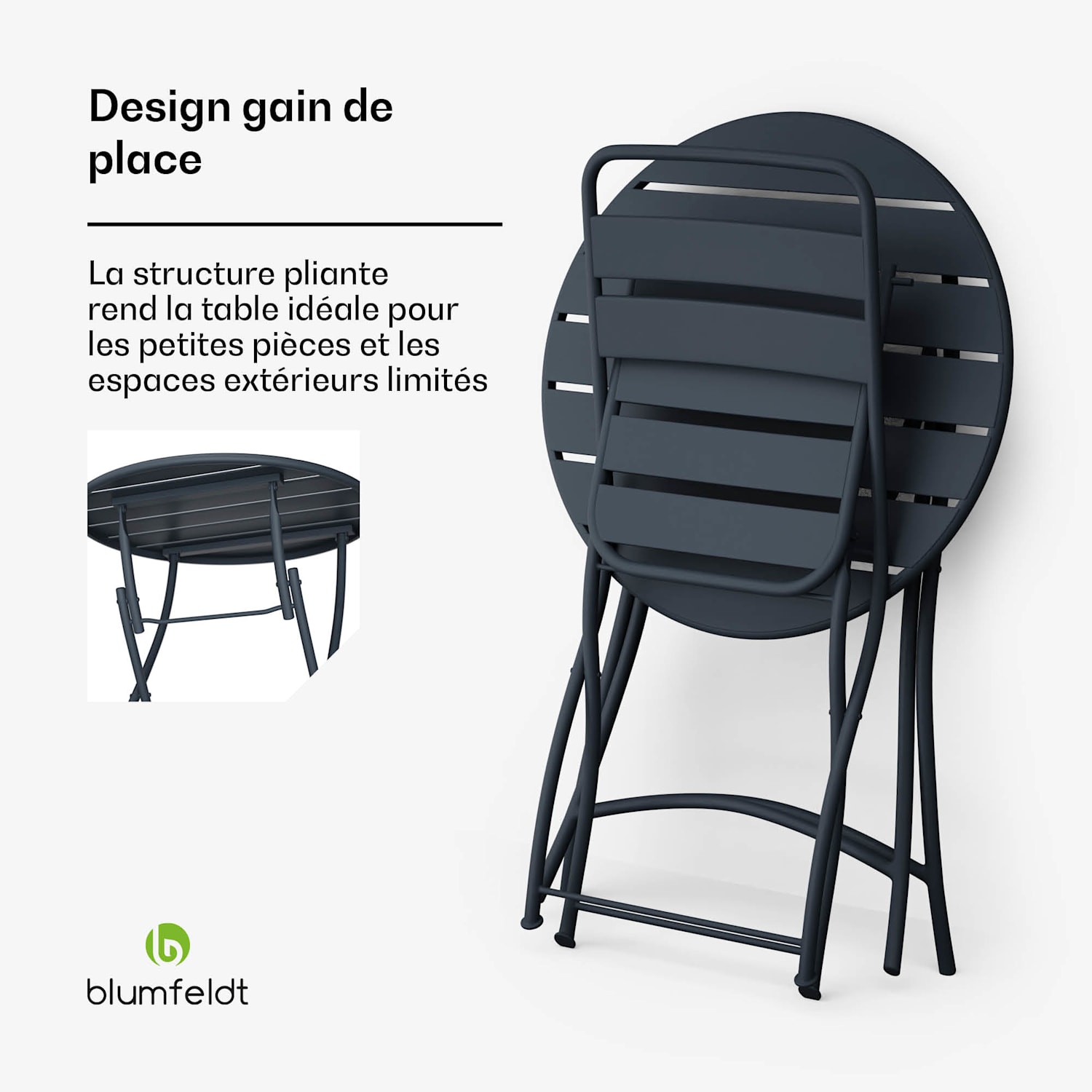 Set de jardin RetroChic | 1 table + 2 chaises | 60 cm | pliante | thermolaquée | résistant aux intempéries 