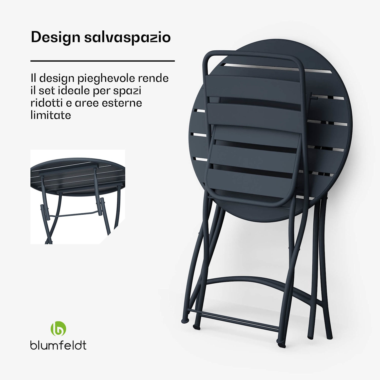 RetroChic - Set da giardino | 1 tavolo + 2 sedie | 60 cm | Pieghevole | Rivestito | Resistente alle intemperie 