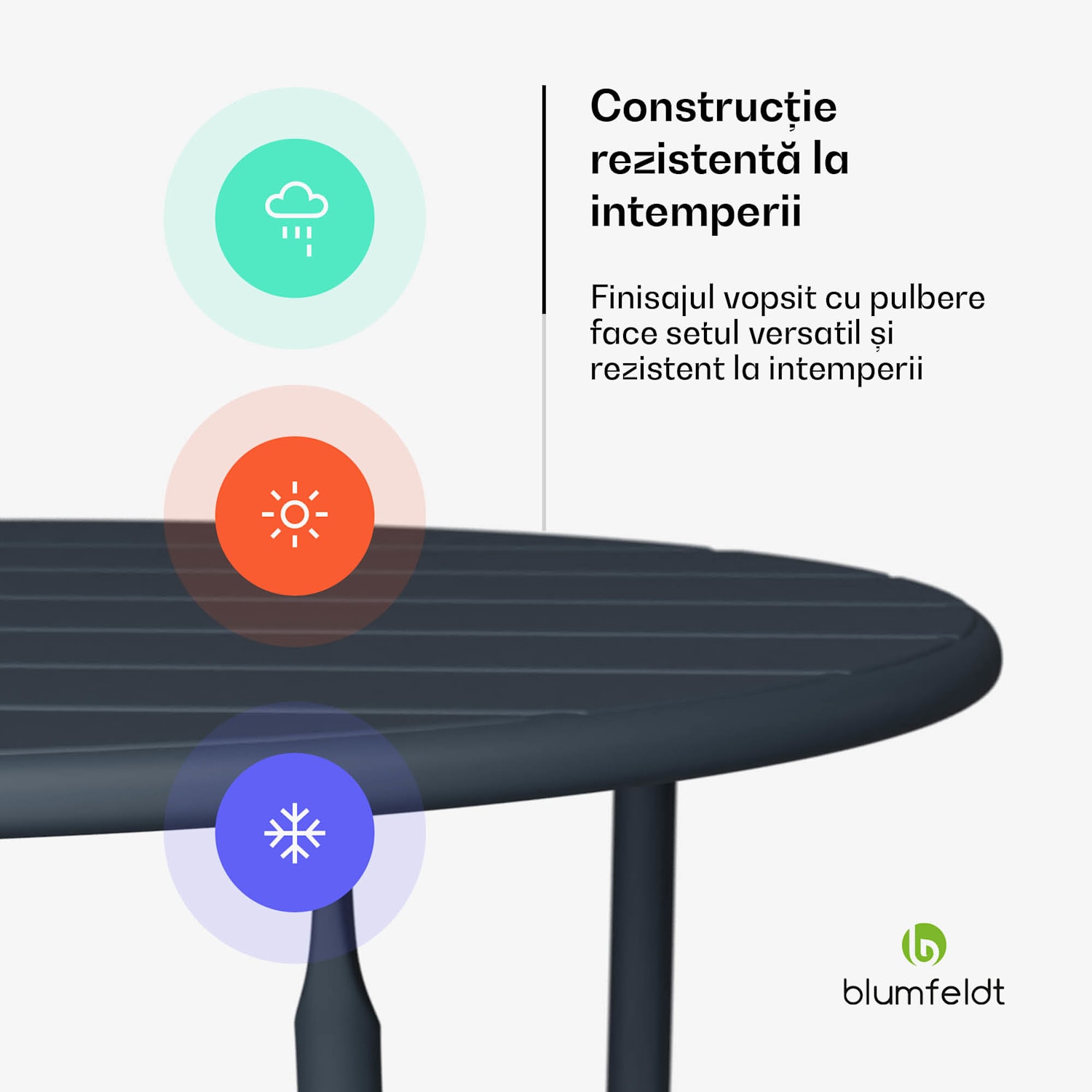 Set de grădină RetroChic, 1 masă + 2 scaune, 60 cm, pliabil, acoperit, rezistent la intemperii 