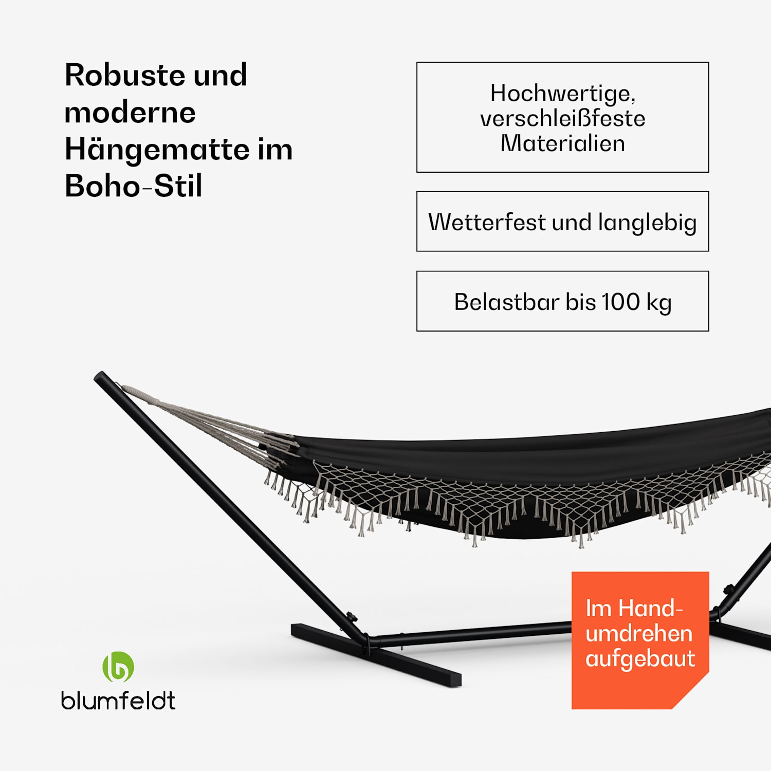 Hängematte SwayStation Boho | 320 x 116 cm | wetterfest | rostfrei 320 cm | Dunkelgrau