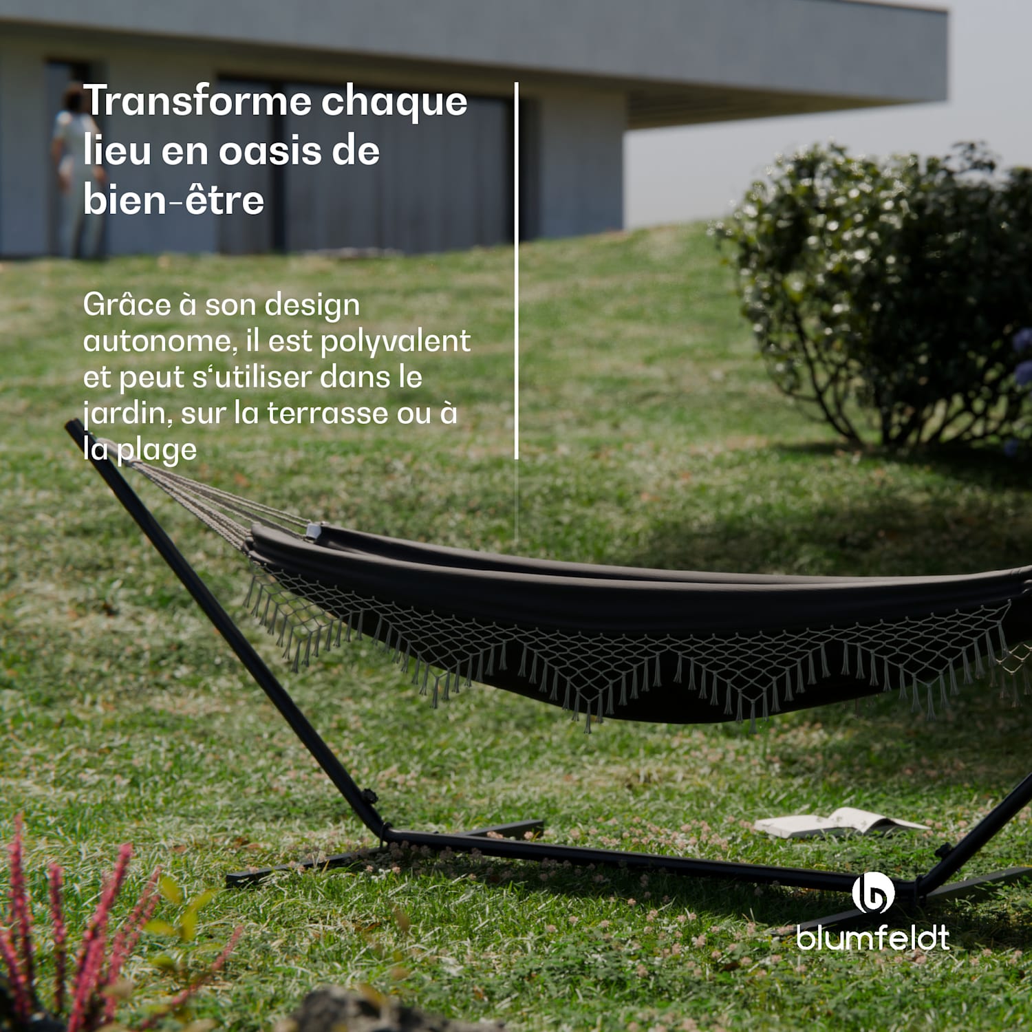 Hamac SwayStation Boho | 320 x 116 cm | résistant aux intempéries | inoxydable 320 cm | Gris Foncé