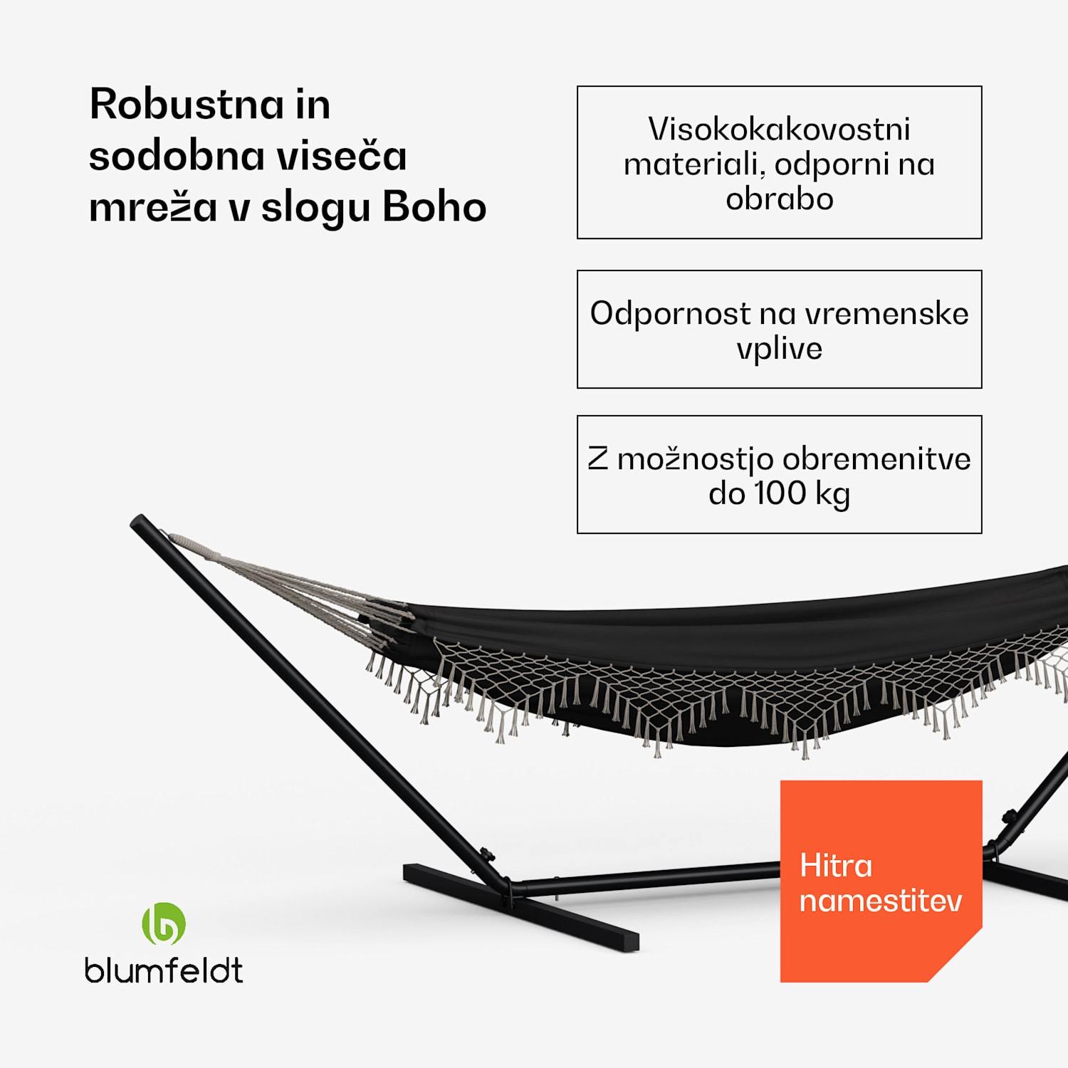 SwayStation Boho viseča mreža, 320 x 116 cm, odporna na vremenske vplive, odporna na rjo 320 cm | Temno siva