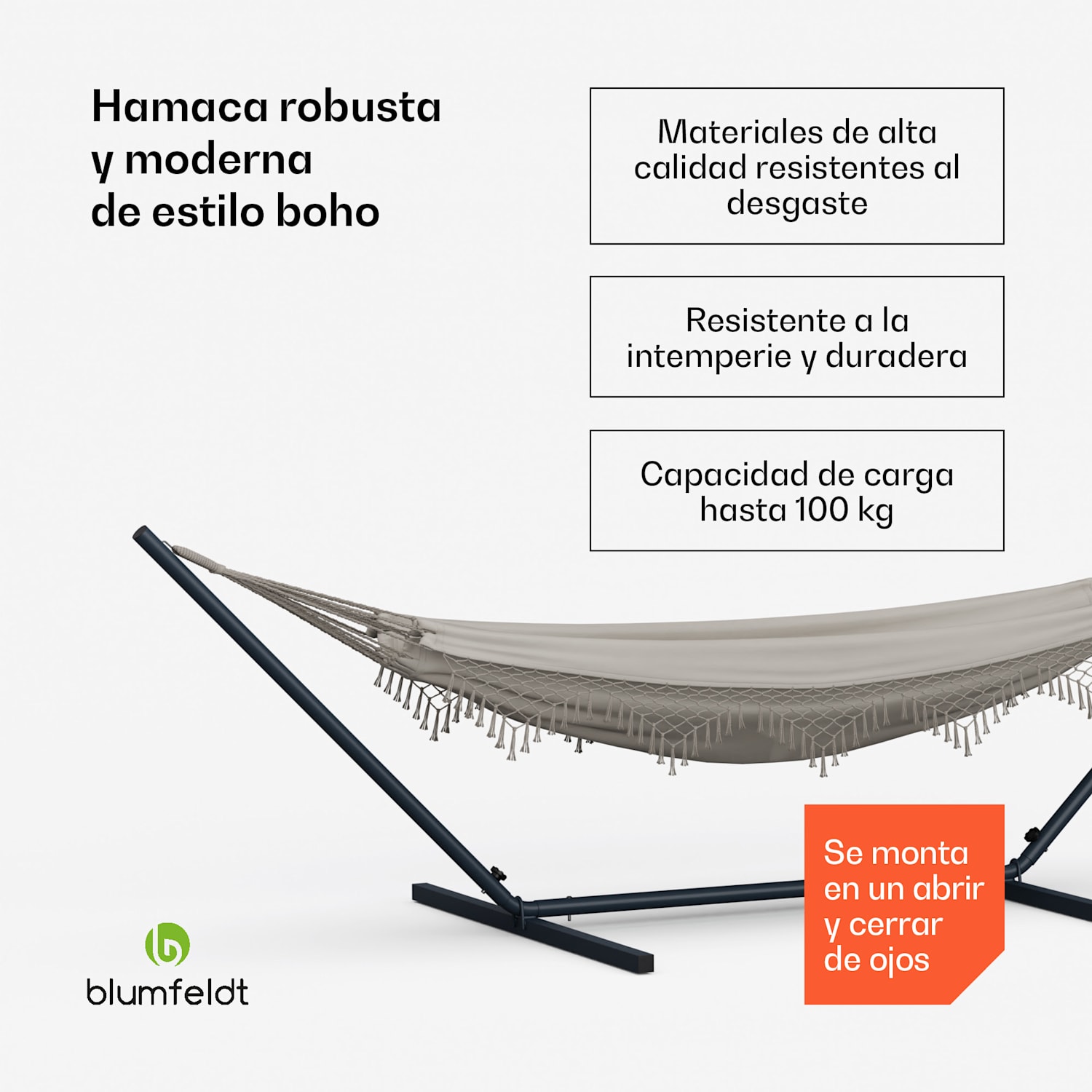 Hamaca SwayStation Boho | 400 x 116 cm | resistente a la intemperie | inoxidable 400 cm | Crema