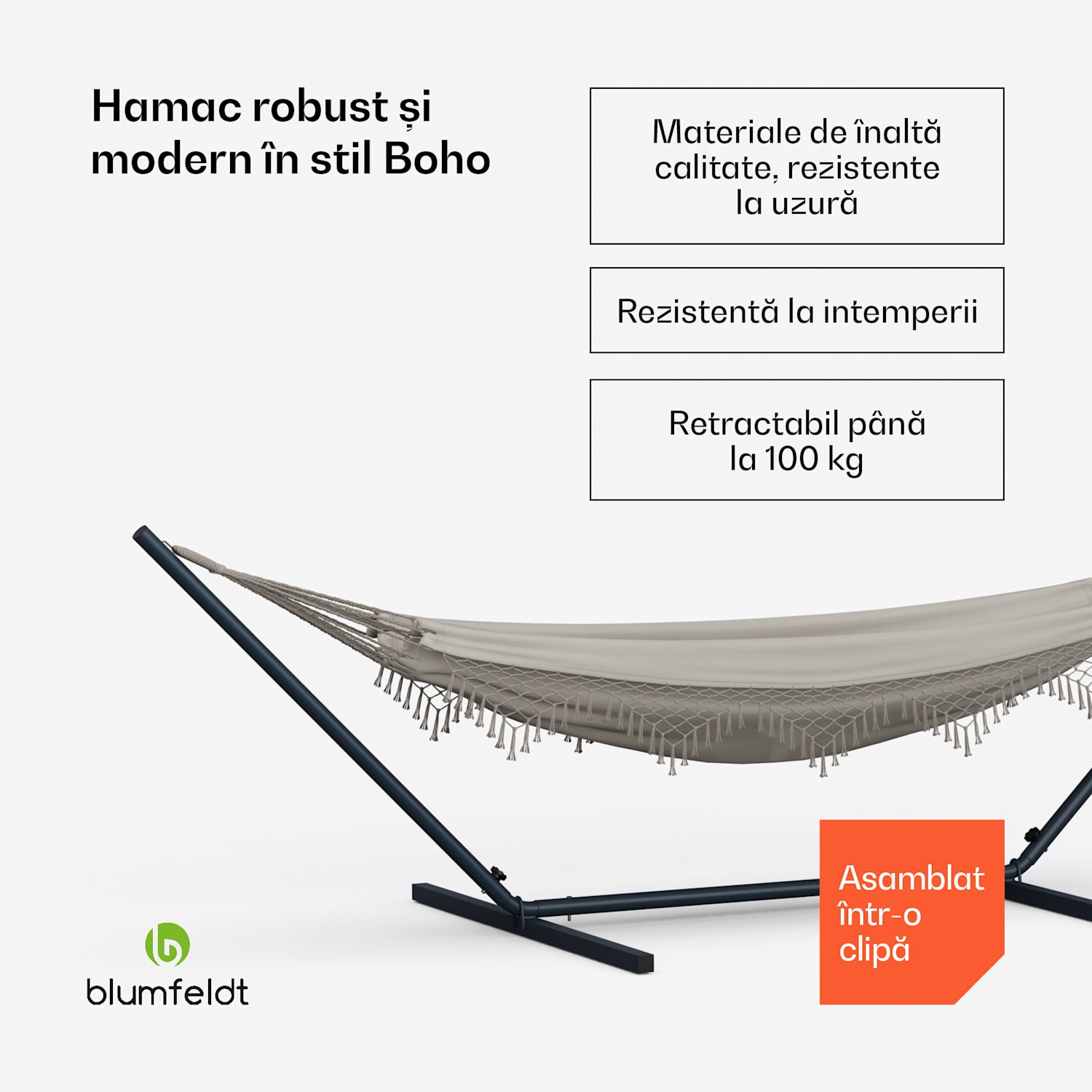 Hamac SwayStation Boho, 400 x 116 cm, rezistent la intemperii, rezistent la rugină 400 cm | Crem