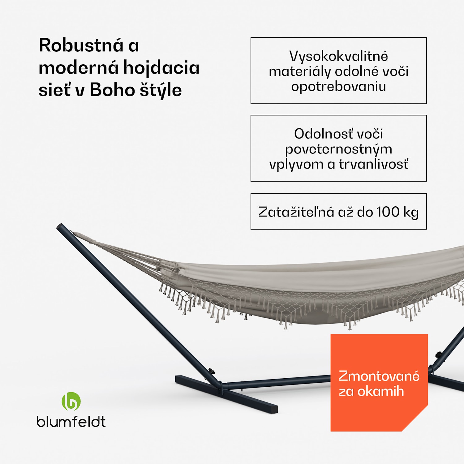 SwayStation Boho hojdacia sieť, 400 x 116 cm, odolná proti poveternostným vplyvom, odolná proti hrdzi 400 cm | Krémová
