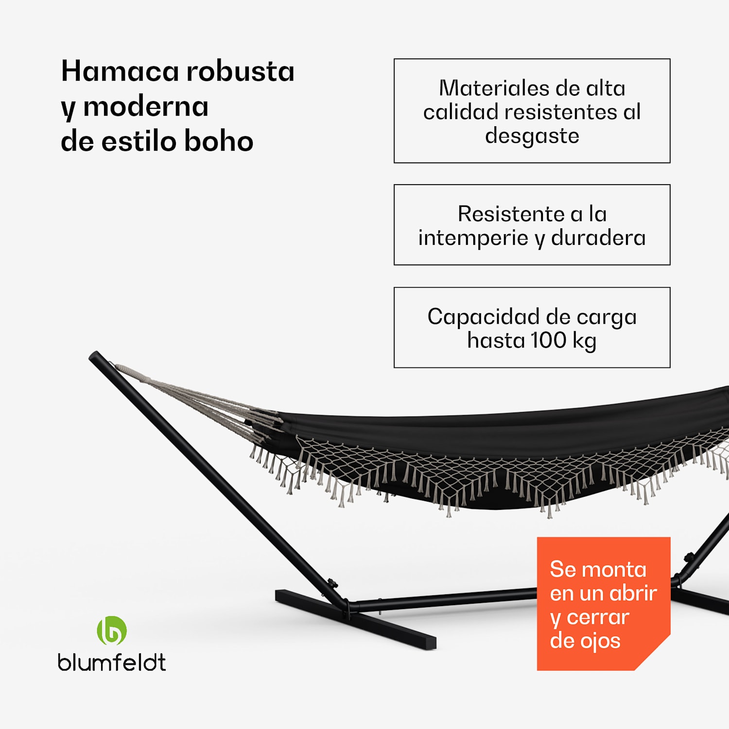 Hamaca SwayStation Boho | 400 x 116 cm | resistente a la intemperie | inoxidable 400 cm | Gris Oscuro