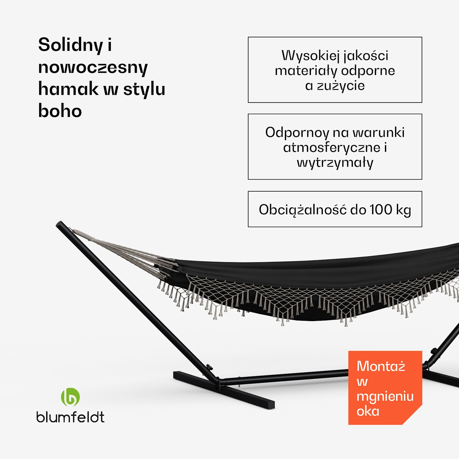 SwayStation Boho hamak, 400 x 116 cm, odporny na warunki atmosferyczne, odporny na korozję 400 cm | Ciemnoszary