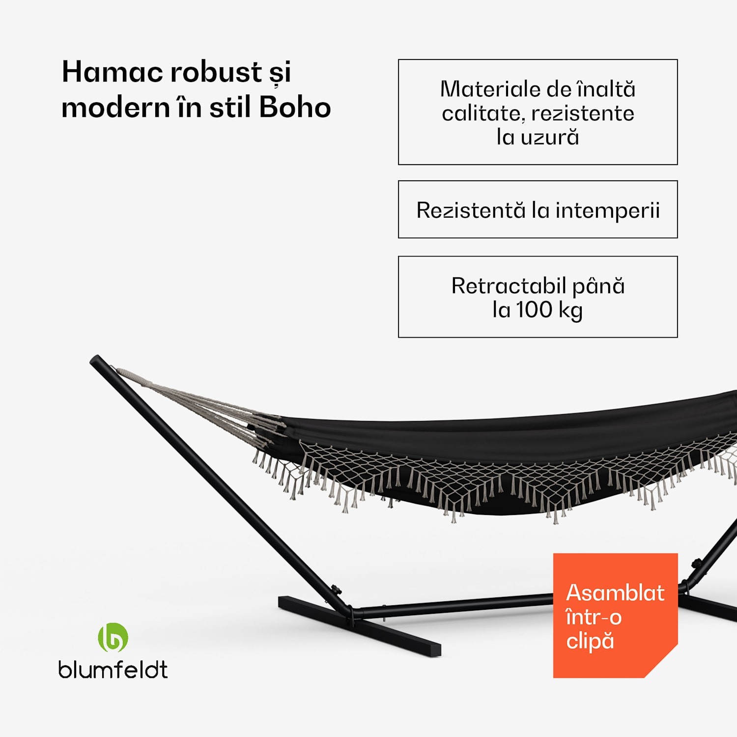 Hamac SwayStation Boho, 400 x 116 cm, rezistent la intemperii, rezistent la rugină 400 cm | Gri închis