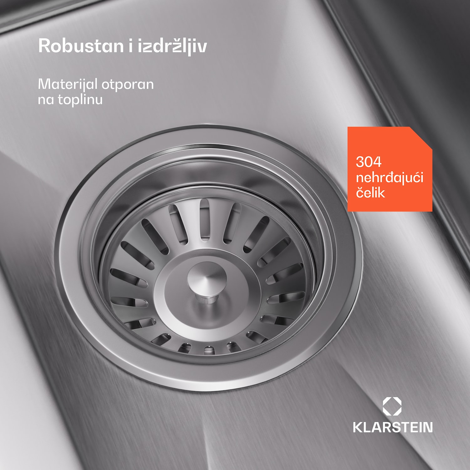 TitanSteel kuhinjski sudoper 45 x 23 cm (DxŠ) s površinom otpornom na hrđu, ogrebotine i toplinu 18 x 40 cm | Nehrđajući čelik