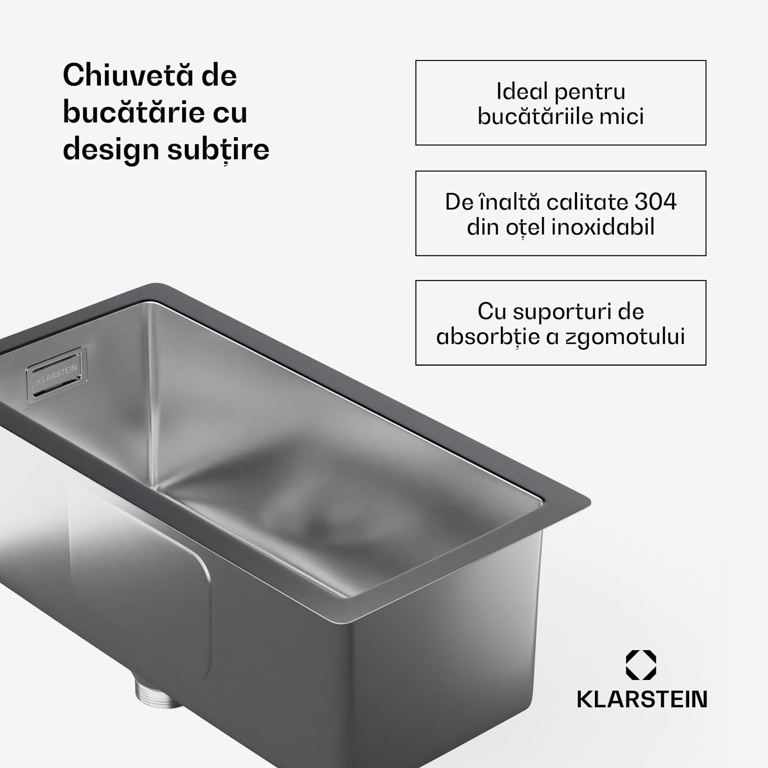 TitanSteel Chiuvetă de bucătărie 45 x 23 cm (Lxl) cu suprafață rezistentă la rugină, zgârieturi și căldură 18 x 40 cm | Oțel inoxidabil