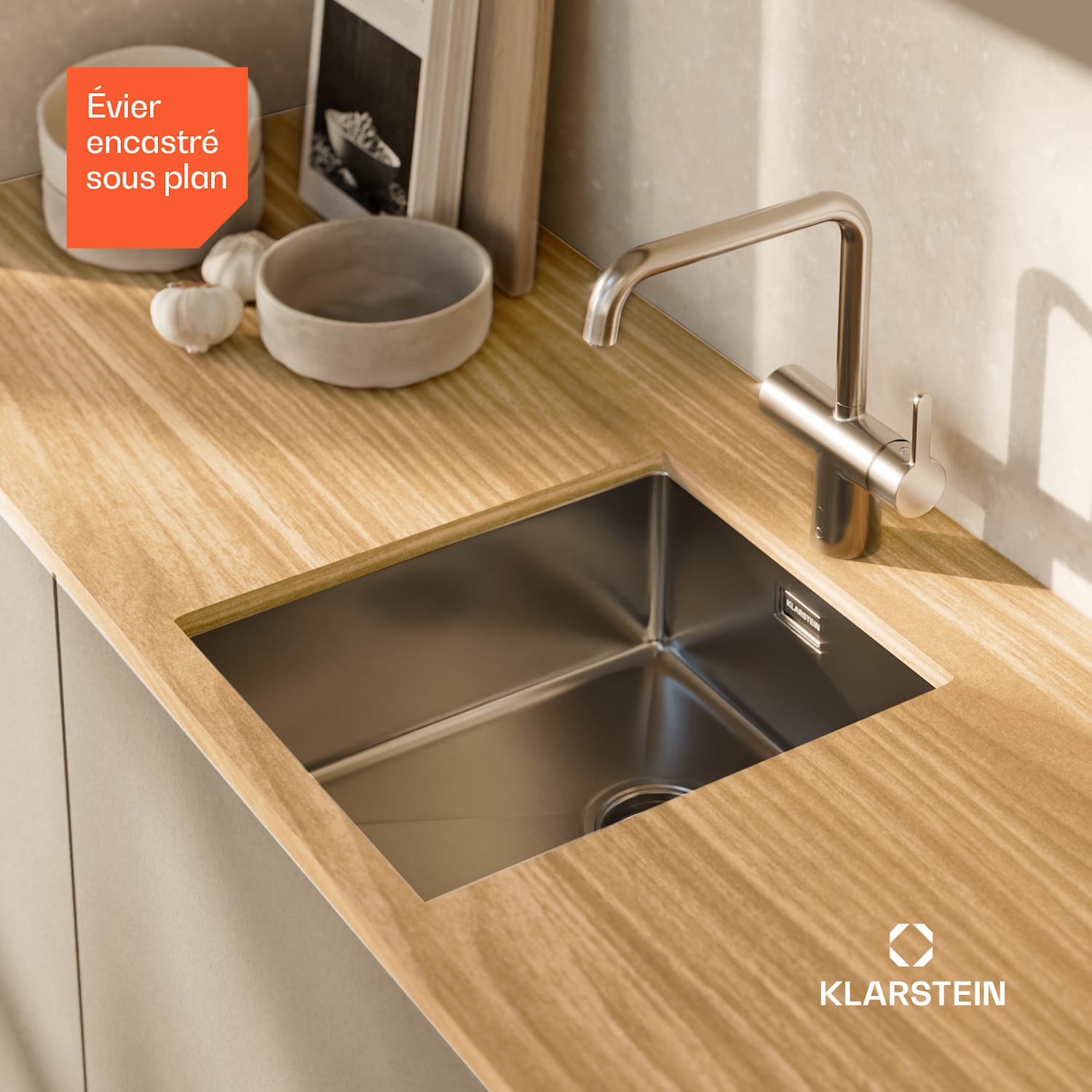 TitanSteel gootsteen van 45 x 39cm (LxB) roestvrij, krasvast en hittebestendig oppervlak 34 x 40 cm | Roestvrij Staal