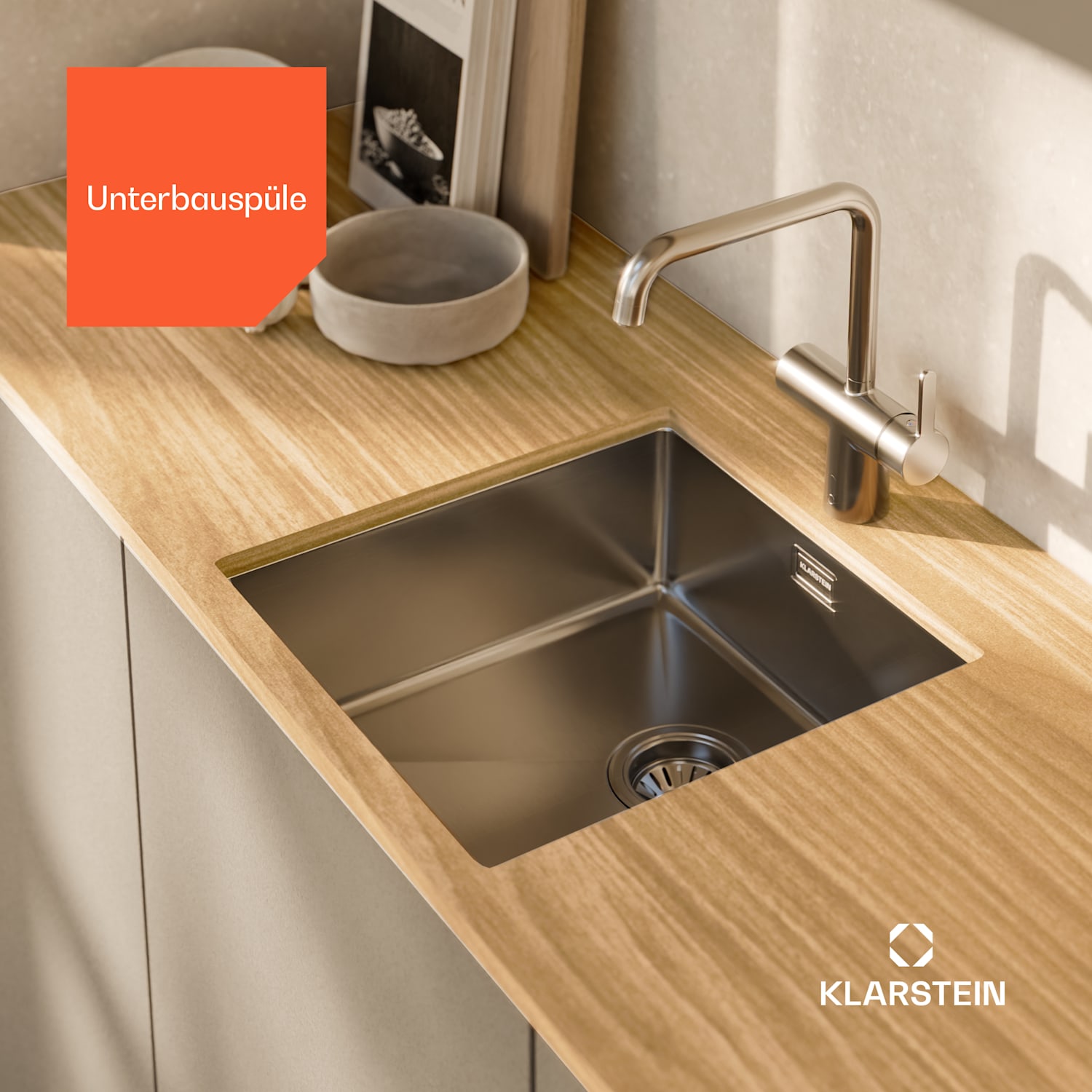 Évier de cuisine TitanSteel de 45 x 45 cm (Lxl) en acier inoxydable avec surface résistante aux rayures et à la chaleur 