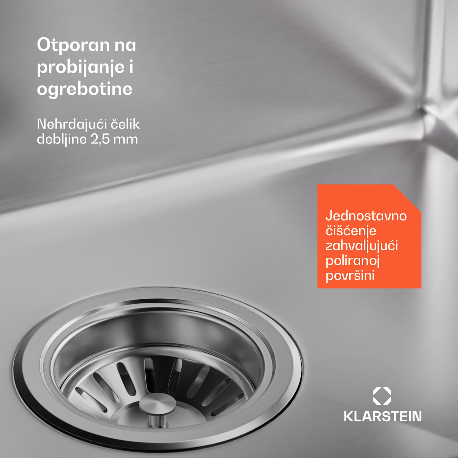 TitanSteel kuhinjski sudoper 45 x 45 cm (DxŠ) s površinom otpornom na hrđu, ogrebotine i toplinu