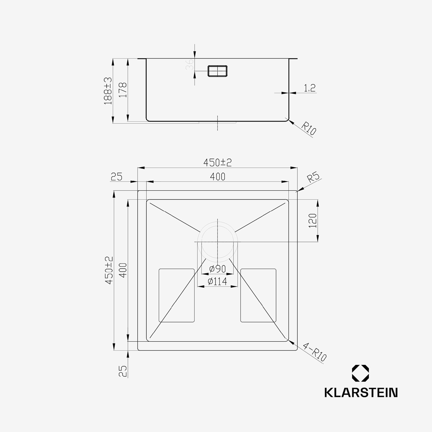 Кухненска мивка TitanSteel 45 x 45 см (LxW) с повърхност, устойчива на ръжда, драскотини и топлина 40 x 40 cm | Неръждаема стомана