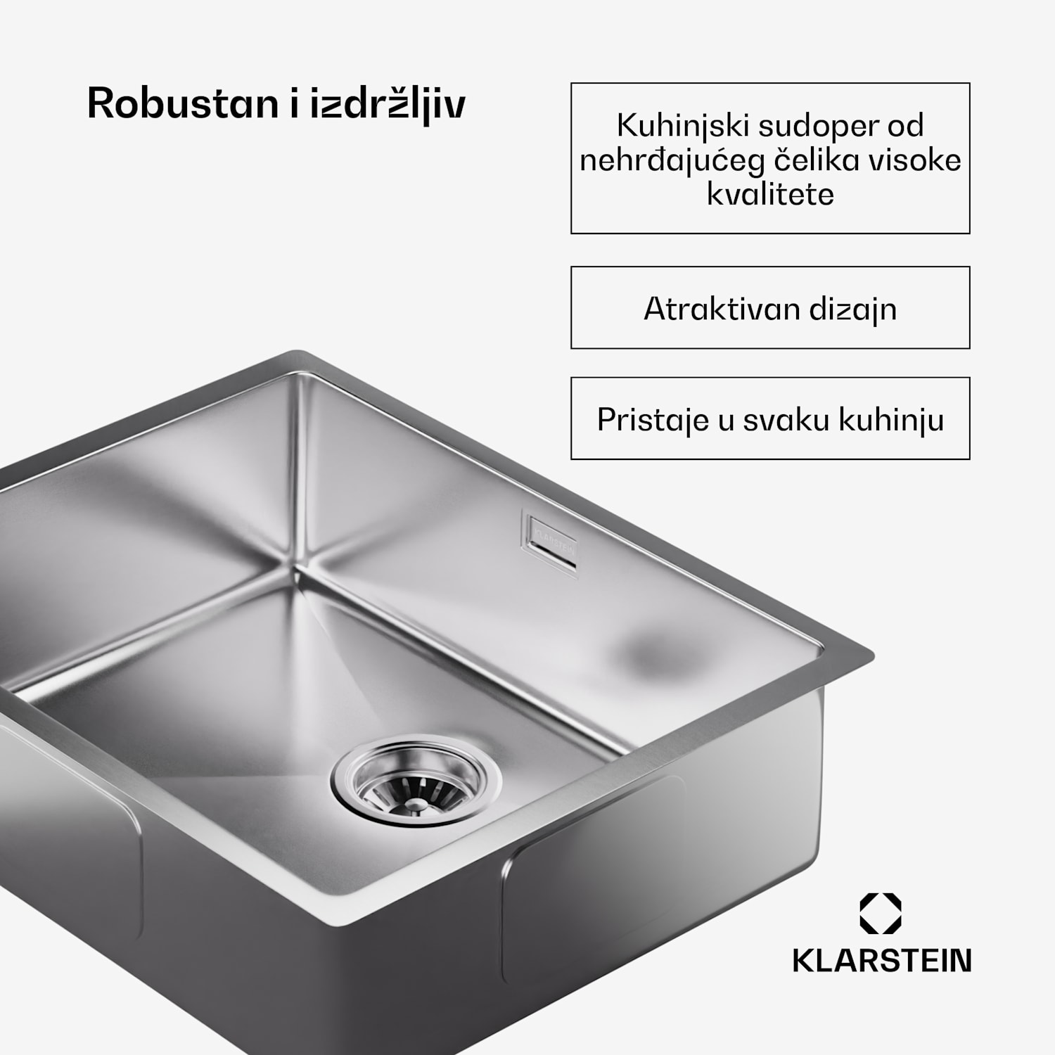 TitanSteel kuhinjski sudoper 45 x 55 cm (DxŠ) s površinom otpornom na hrđu, ogrebotine i toplinu