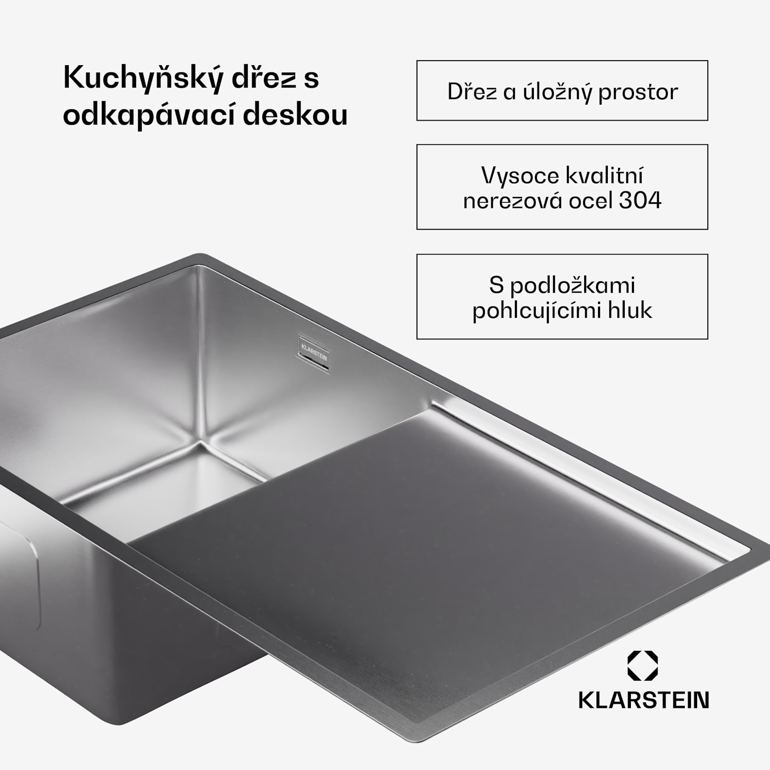 TitanSteel kuchyňský dřez s odkapávačem, 79 x 44 cm, nerezová ocel, odolný vůči poškrábání, odolný vůči teplu 