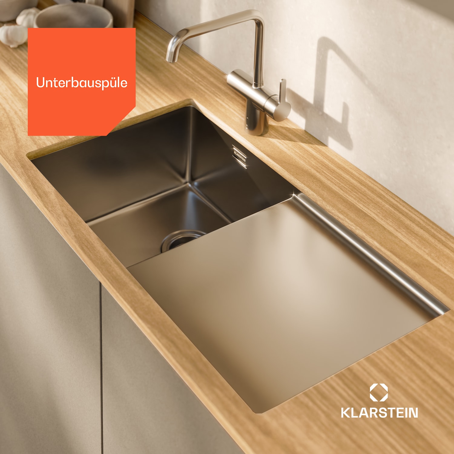 TitanSteel Küchenspüle mit Abtropffläche | 79 x 44 cm | rostfrei | kratzfest | hitzebeständig 35 x 40 cm | Edelstahl
