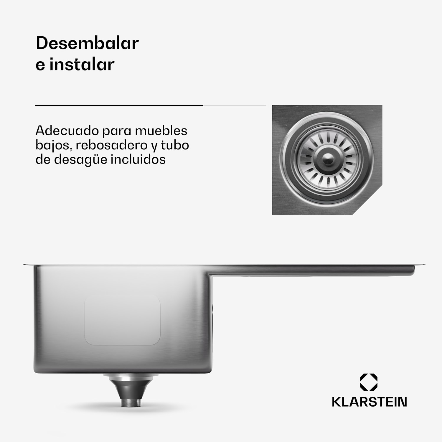 Fregadero de cocina TitanSteel con escurridor | 79 x 44 cm | inoxidable | resistente a los arañazos | resistente al calor 