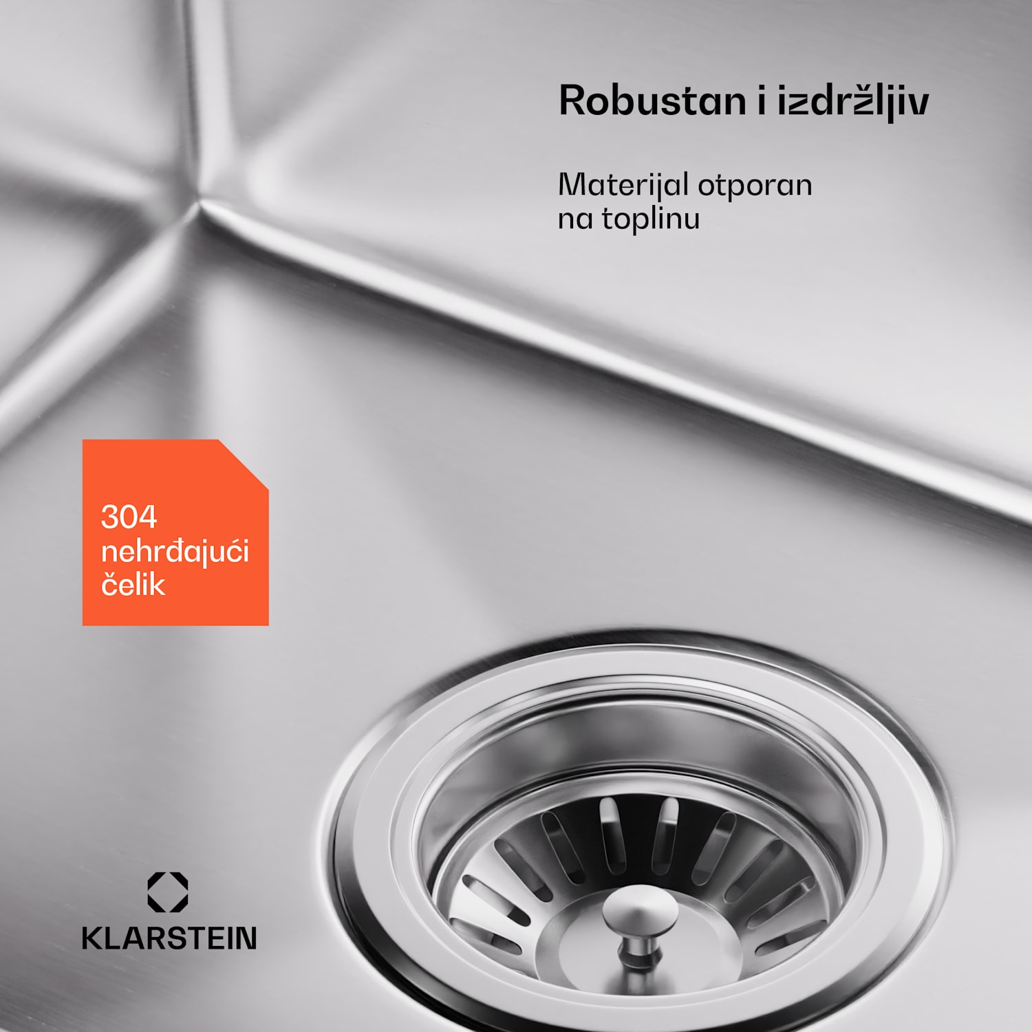 TitanSteel kuhinjski sudoper s ocjedom, 79 x 44 cm, nehrđajući čelik, otporan na ogrebotine, otporan na toplinu 