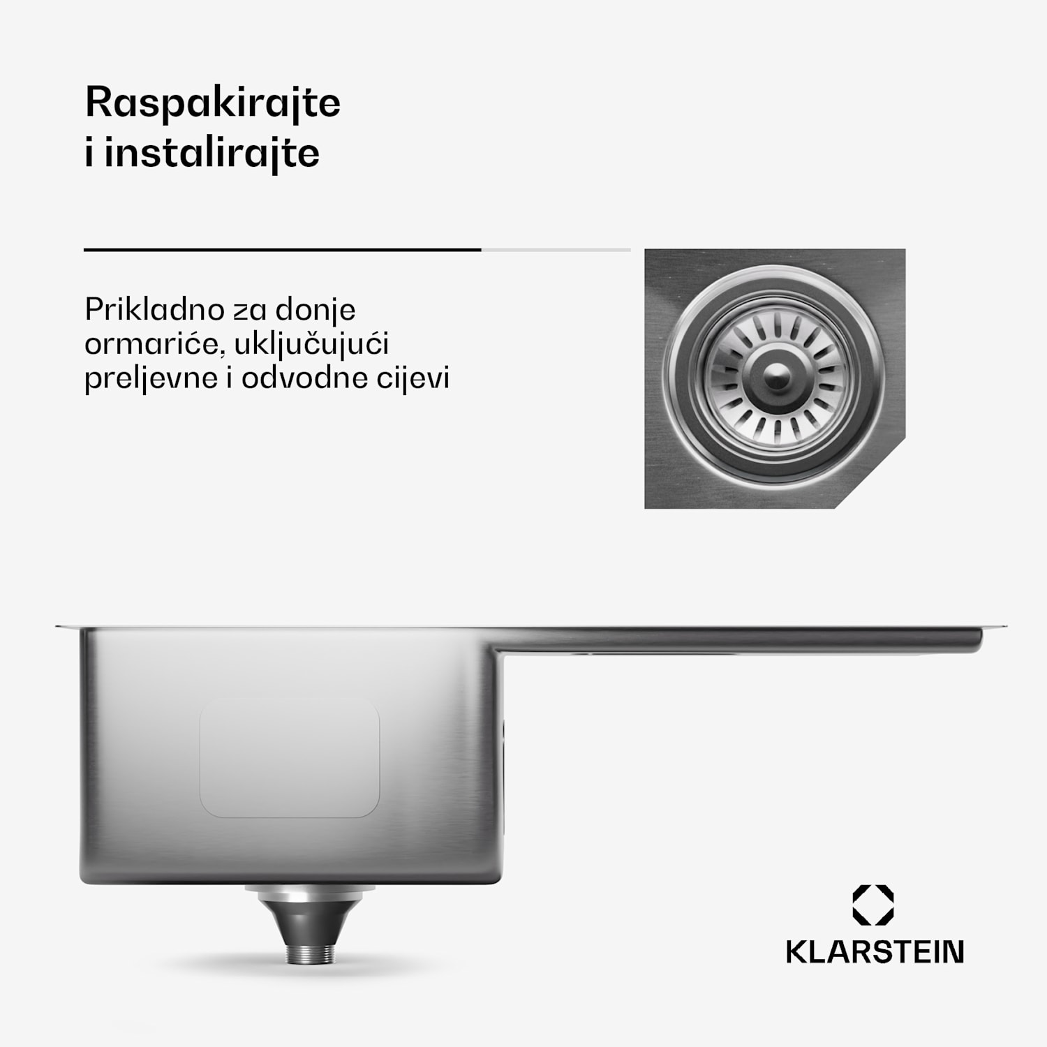 TitanSteel kuhinjski sudoper s ocjedom, 79 x 44 cm, nehrđajući čelik, otporan na ogrebotine, otporan na toplinu 35 x 40 cm | Nehrđajući čelik