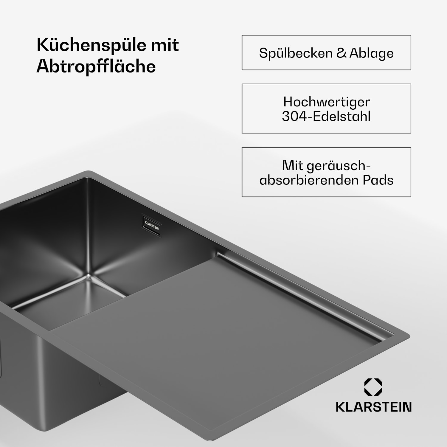 TitanSteel Küchenspüle mit Abtropffläche | 79 x 44 cm | rostfrei | kratzfest | hitzebeständig 35 x 40 cm | Anthrazit