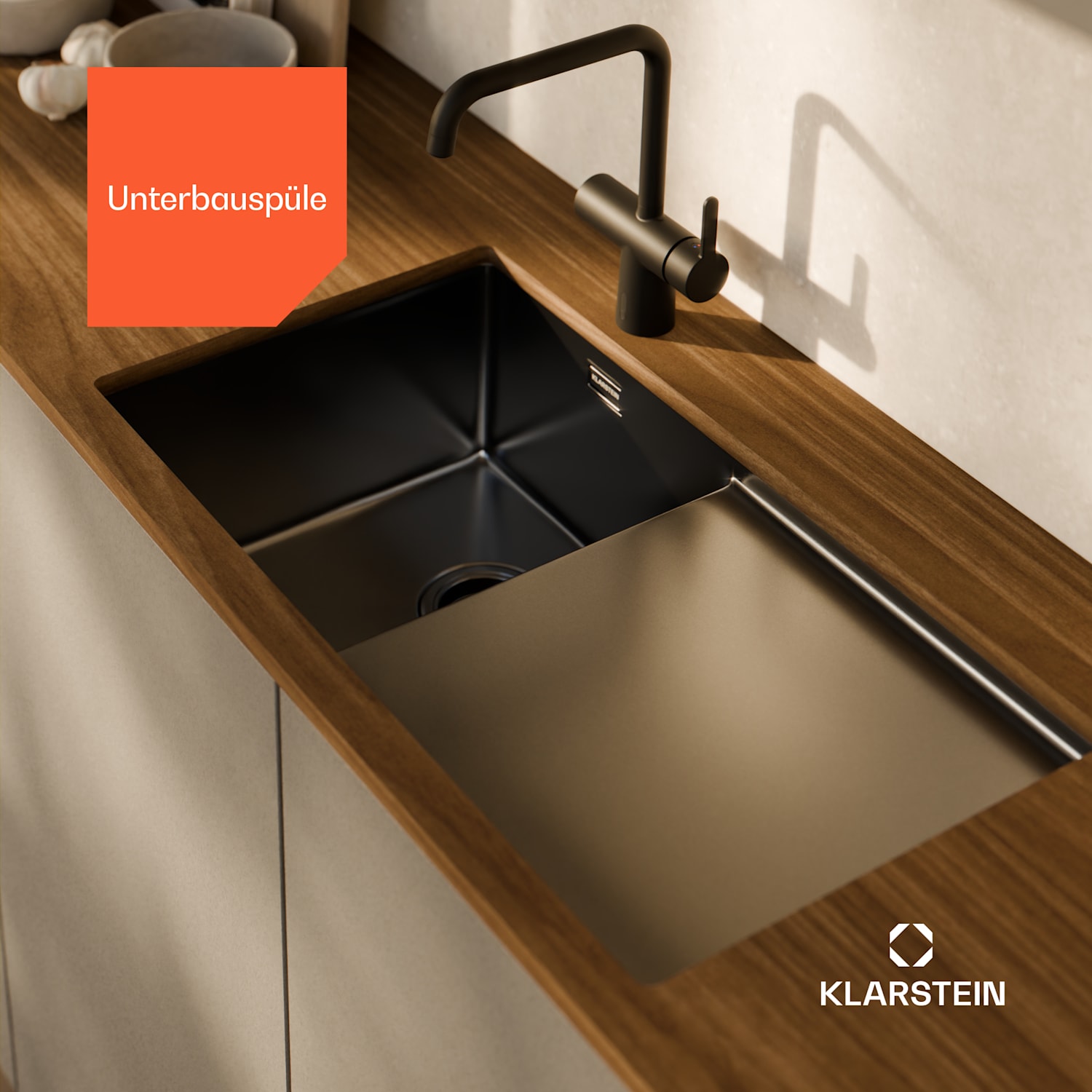 TitanSteel Küchenspüle mit Abtropffläche | 79 x 44 cm | rostfrei | kratzfest | hitzebeständig 35 x 40 cm | Anthrazit