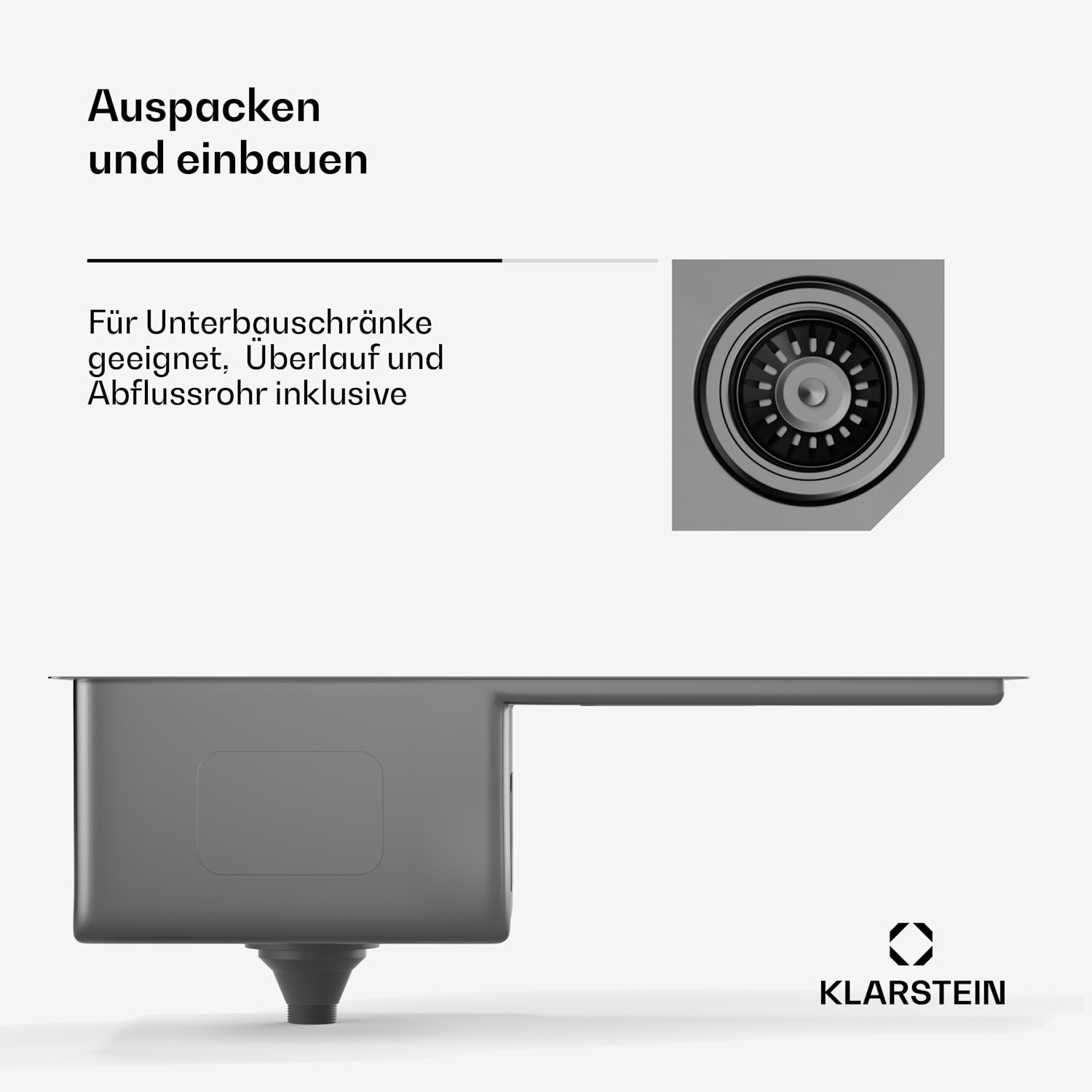 TitanSteel Küchenspüle mit Abtropffläche | 79 x 44 cm | rostfrei | kratzfest | hitzebeständig 35 x 40 cm | Anthrazit