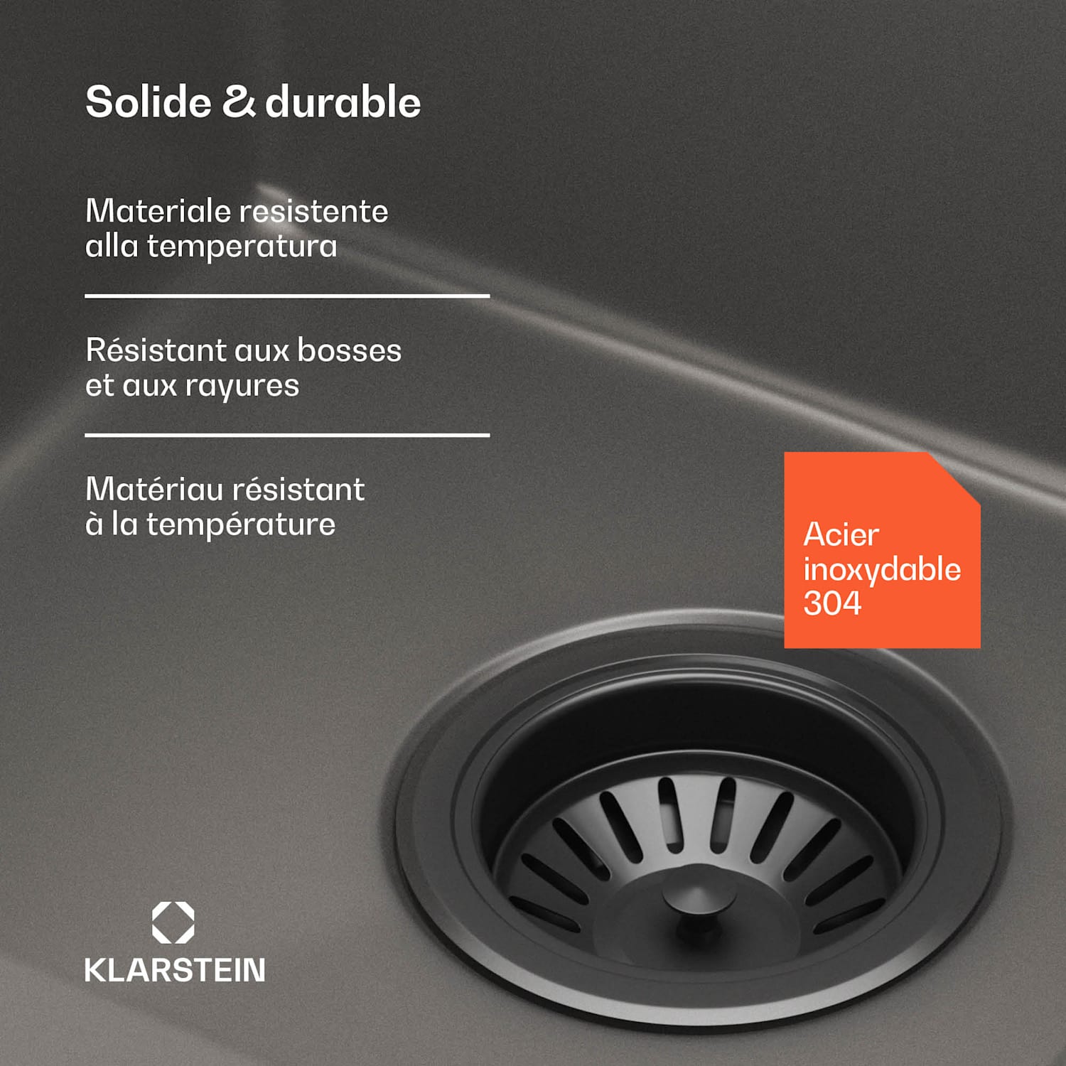 TitanSteel gootsteen met afdruipvlak | 79 x 44 cm | roestvrij | krasvast | hittebestendig 35 x 40 cm | Antraciet