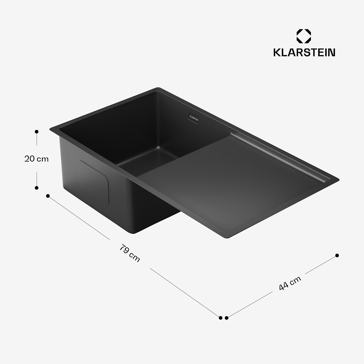 TitanSteel gootsteen met afdruipvlak | 79 x 44 cm | roestvrij | krasvast | hittebestendig 35 x 40 cm | Antraciet