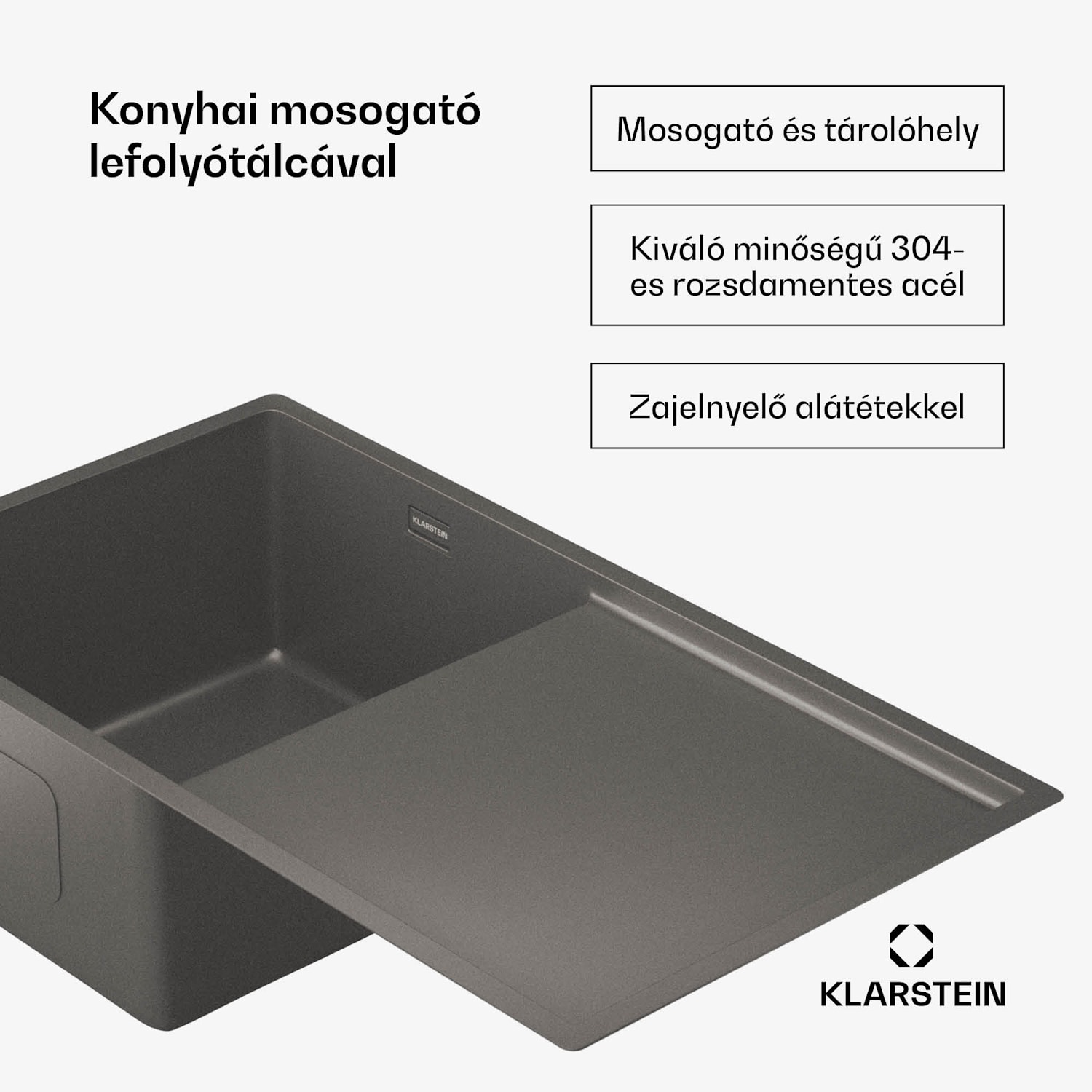 TitanSteel konyhai mosogató lefolyóval, 79 x 44 cm, rozsdamentes acél, karcálló, hőálló 35 x 40 cm | Antracit