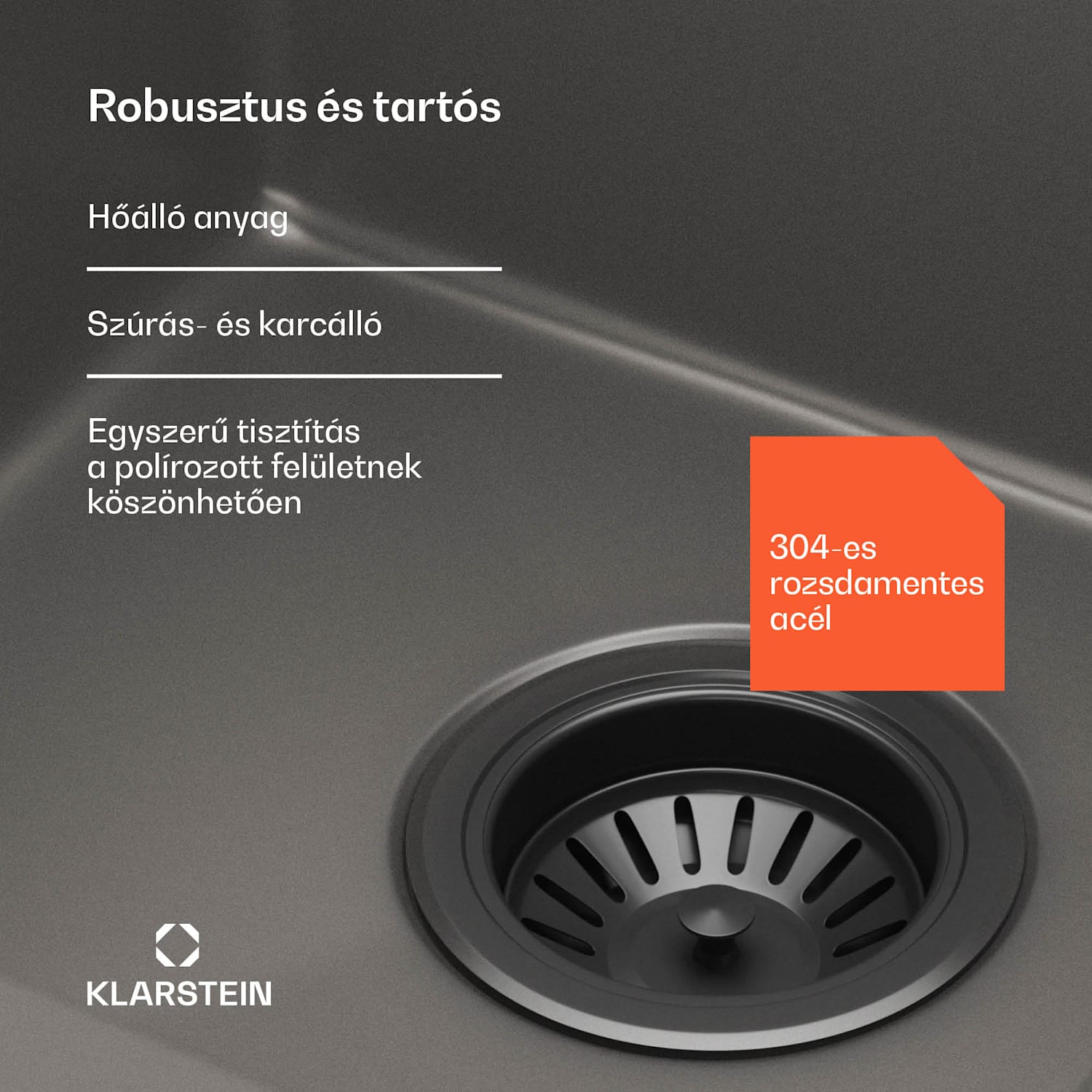 TitanSteel konyhai mosogató lefolyóval, 79 x 44 cm, rozsdamentes acél, karcálló, hőálló 35 x 40 cm | Antracit