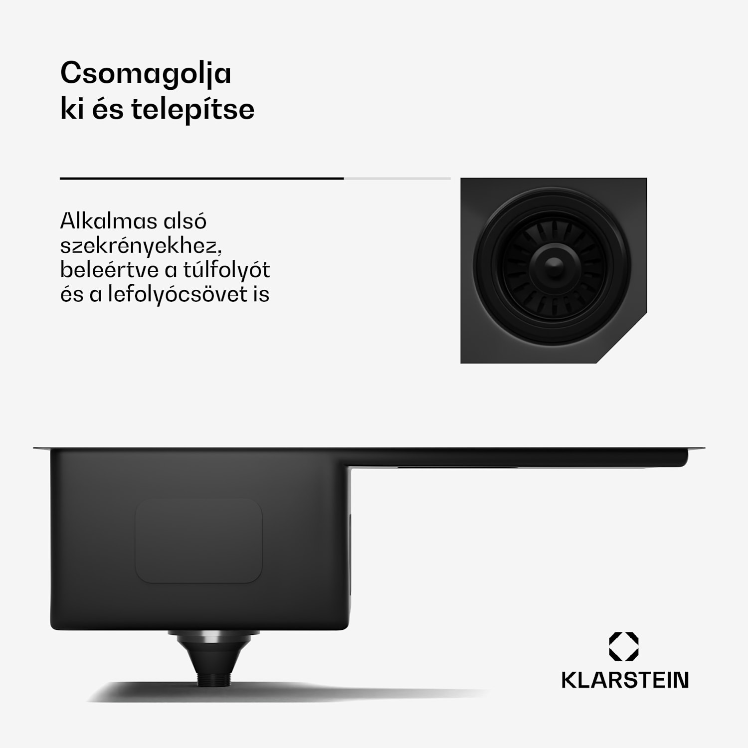 TitanSteel konyhai mosogató lefolyóval, 79 x 44 cm, rozsdamentes acél, karcálló, hőálló 35 x 40 cm | Antracit