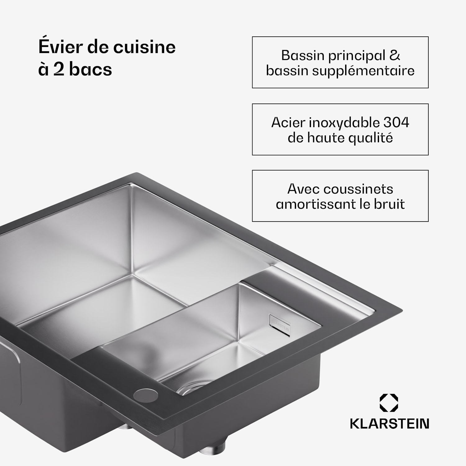 TitanSteel gootsteen | 61 x 50 cm | 2 spoelbakken | roestvrij | hittebestendig 
