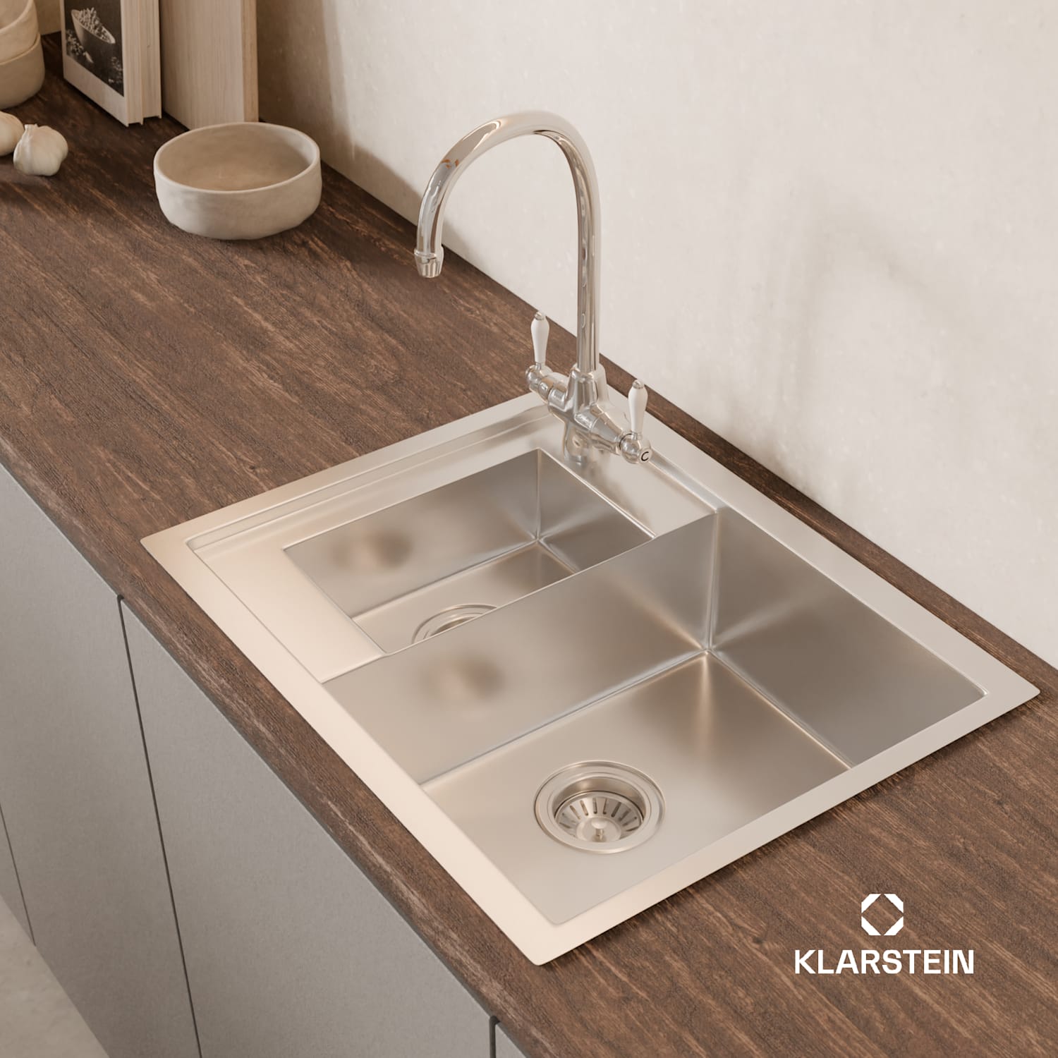 TitanSteel kuhinjski sudoper, 61 x 50 cm, 2 sudopera, nehrđajući čelik, otporan na toplinu 