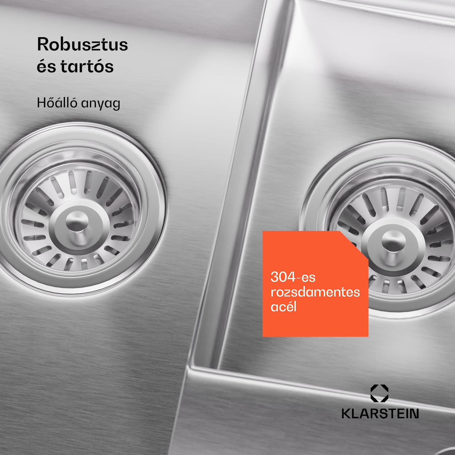 TitanSteel konyhai mosogató, 61 x 50 cm, 2 mosogató, rozsdamentes acél, tűzálló 24 + 18 x 43 cm | Rozsdamentes acél