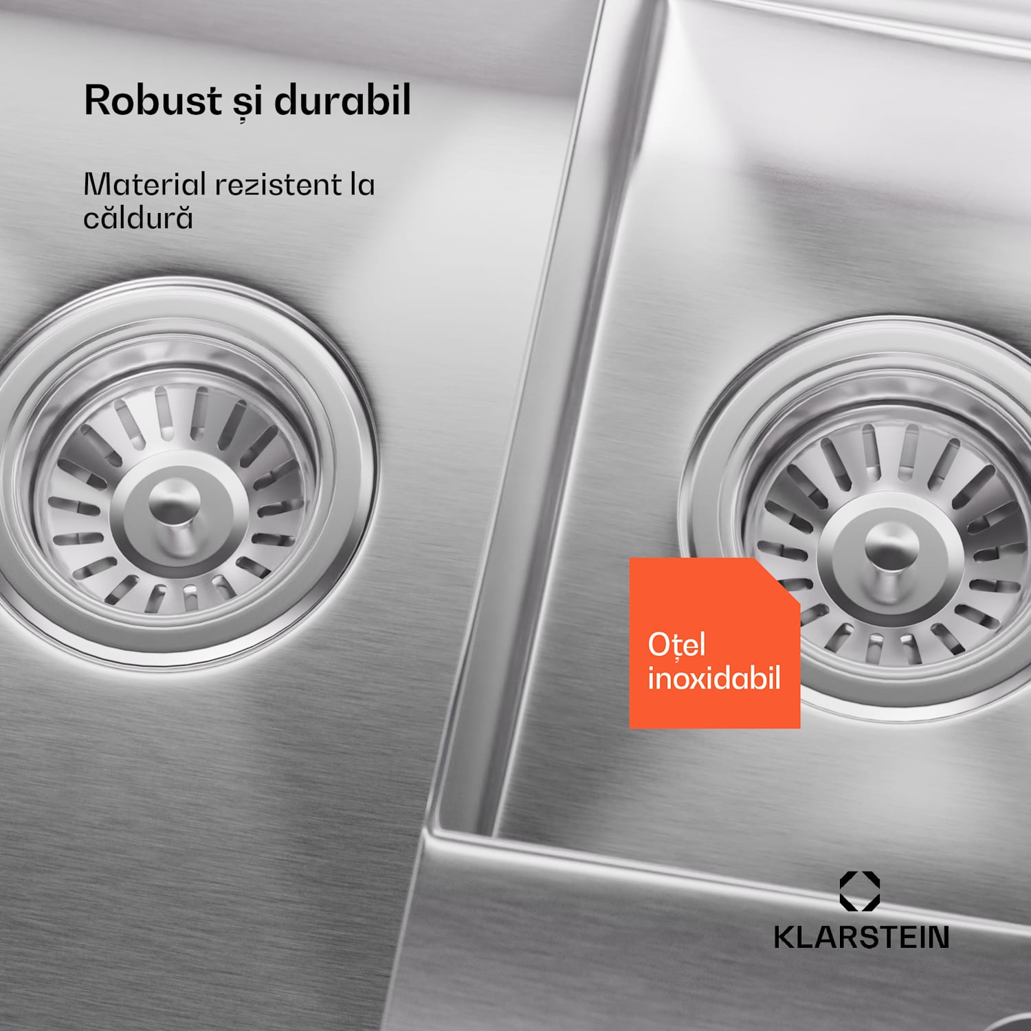 Chiuvetă de bucătărie TitanSteel, 61 x 50 cm, 2 chiuvete, oțel inoxidabil, refractar 24 + 18 x 43 cm | Oțel inoxidabil