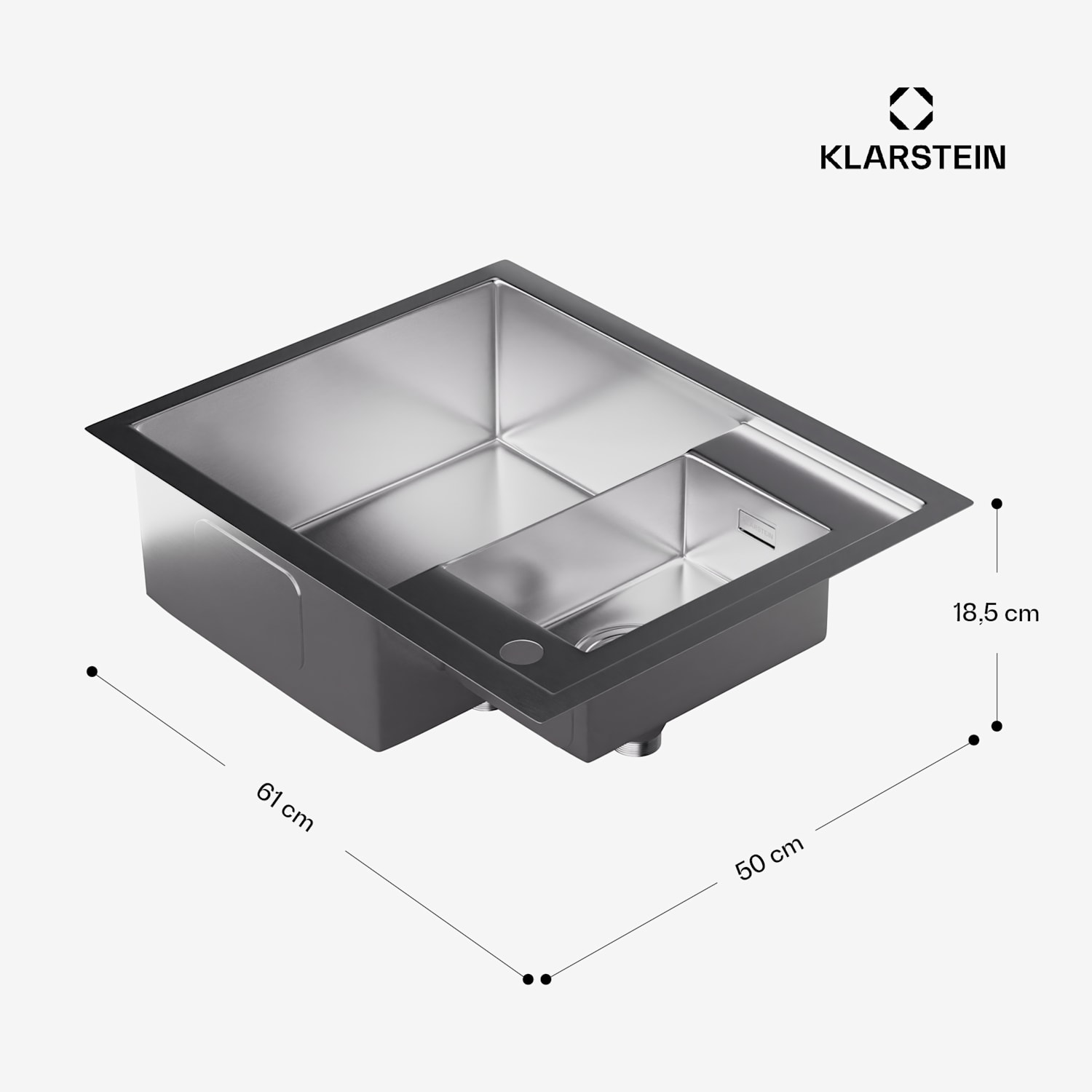 Chiuvetă de bucătărie TitanSteel, 61 x 50 cm, 2 chiuvete, oțel inoxidabil, refractar 24 + 18 x 43 cm | Oțel inoxidabil