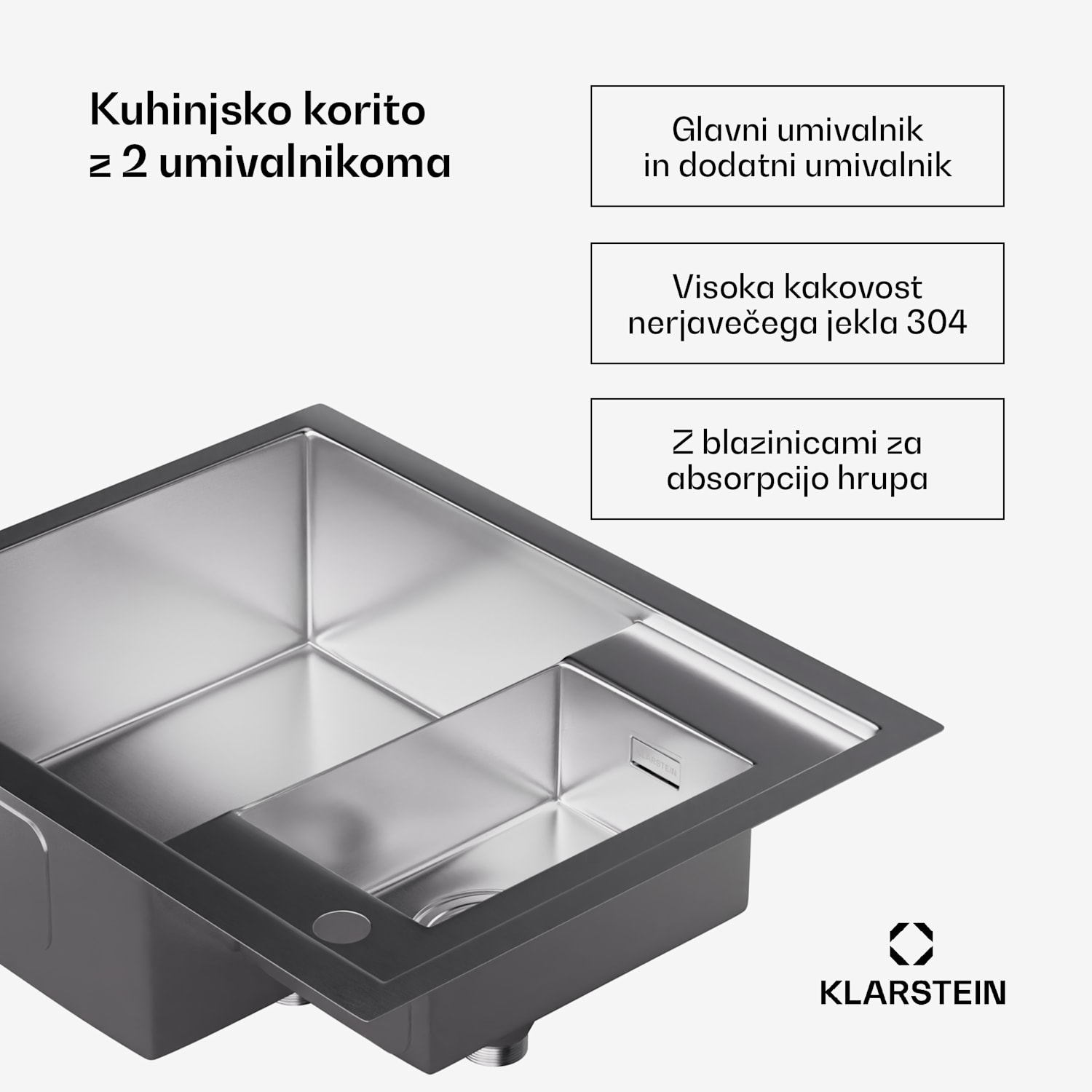 Kuhinjsko korito TitanSteel, 61 x 50 cm, 2 koriti, nerjavno jeklo, ognjevarno 24 + 18 x 43 cm | Nerjaveče jeklo