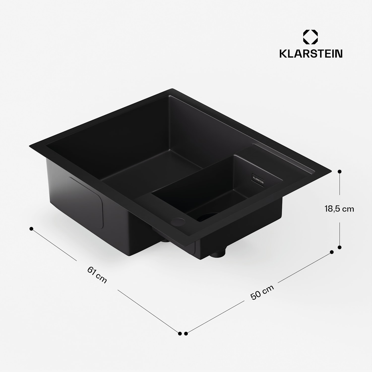 TitanSteel kuchyňský dřez, 61 x 50 cm, 2 dřezy, nerezová ocel, žáruvzdorný 24 + 18 x 43 cm | Antracit