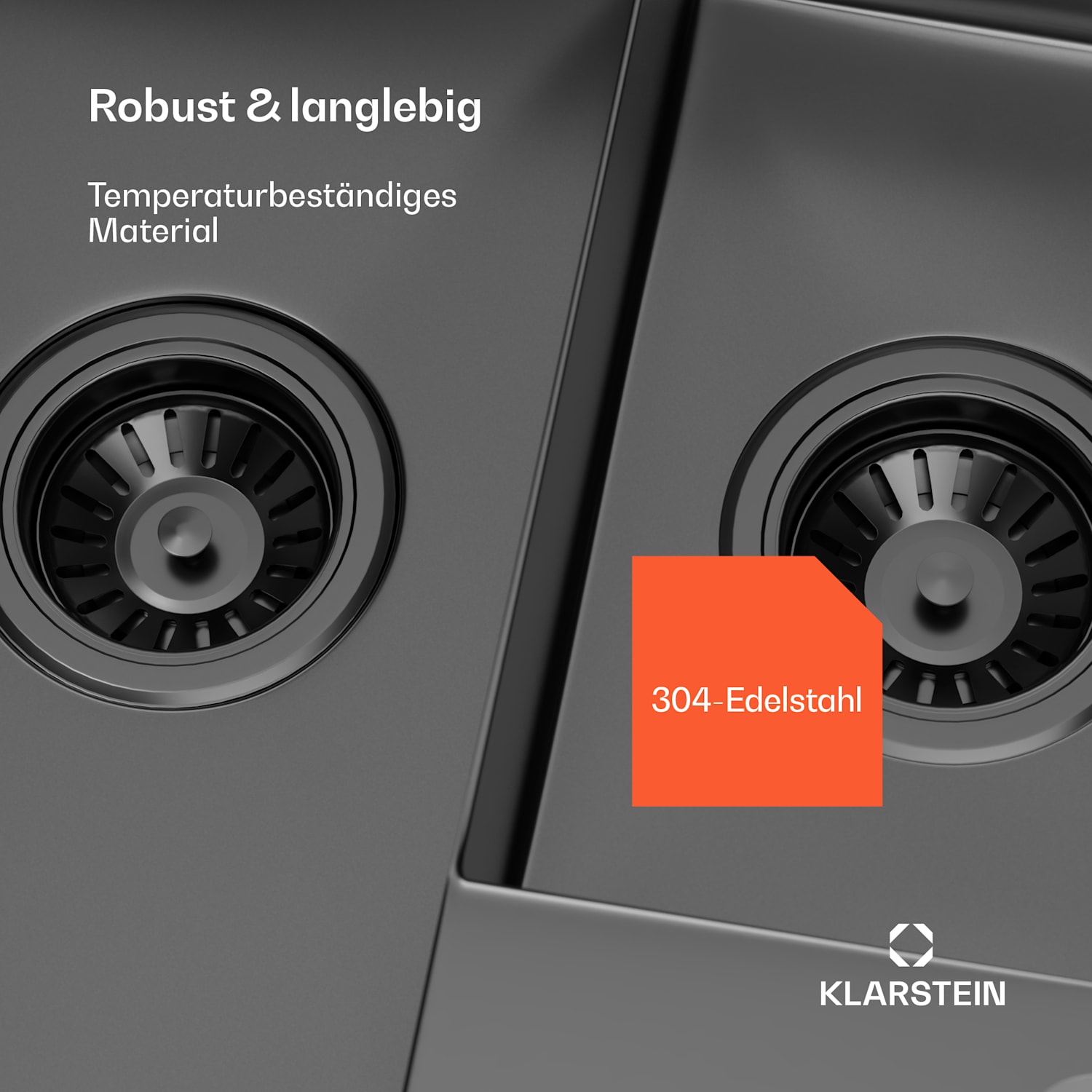 TitanSteel Küchenspüle| 61 x 50 cm | 2 Becken | rostfrei | hitzebeständig 24 + 18 x 43 cm | Anthrazit