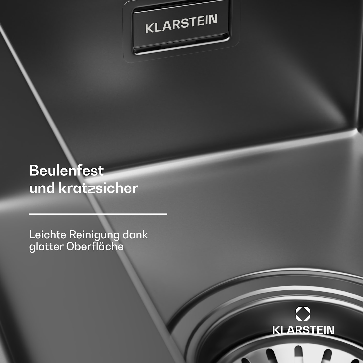 TitanSteel Küchenspüle| 61 x 50 cm | 2 Becken | rostfrei | hitzebeständig 24 + 18 x 43 cm | Anthrazit