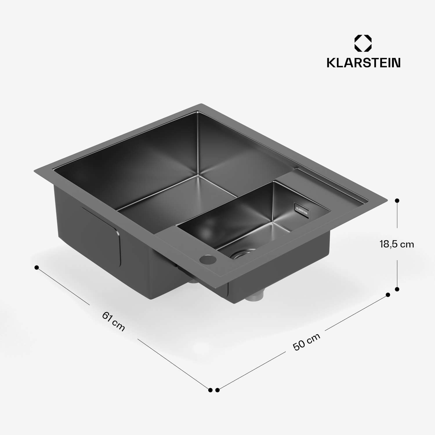 TitanSteel Küchenspüle| 61 x 50 cm | 2 Becken | rostfrei | hitzebeständig 24 + 18 x 43 cm | Anthrazit