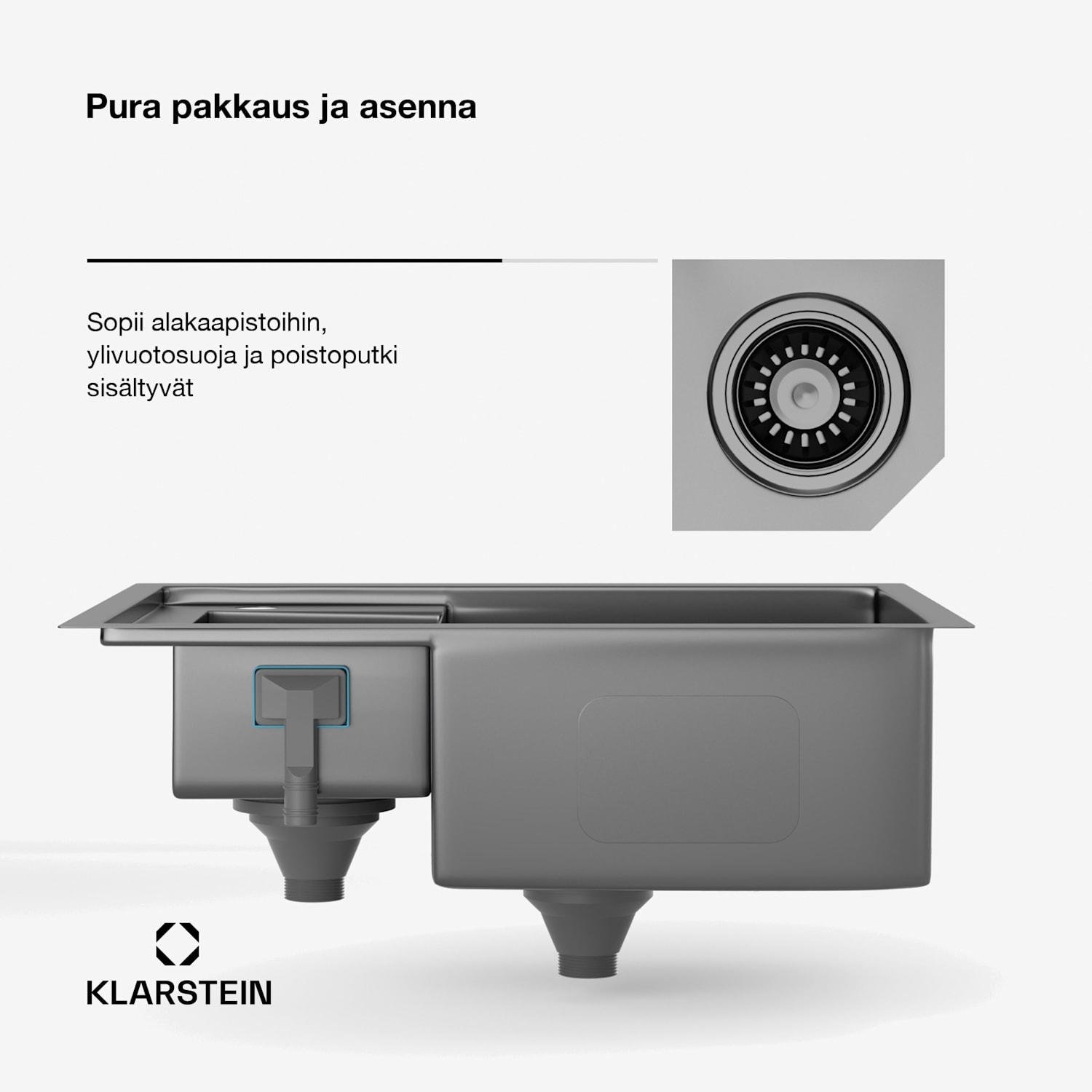 TitanSteel-tiskiallas | 61 x 50 cm | 2 allasta | ruostumaton | lämmönkestävä 24 + 18 x 43 cm | Antrasiitti
