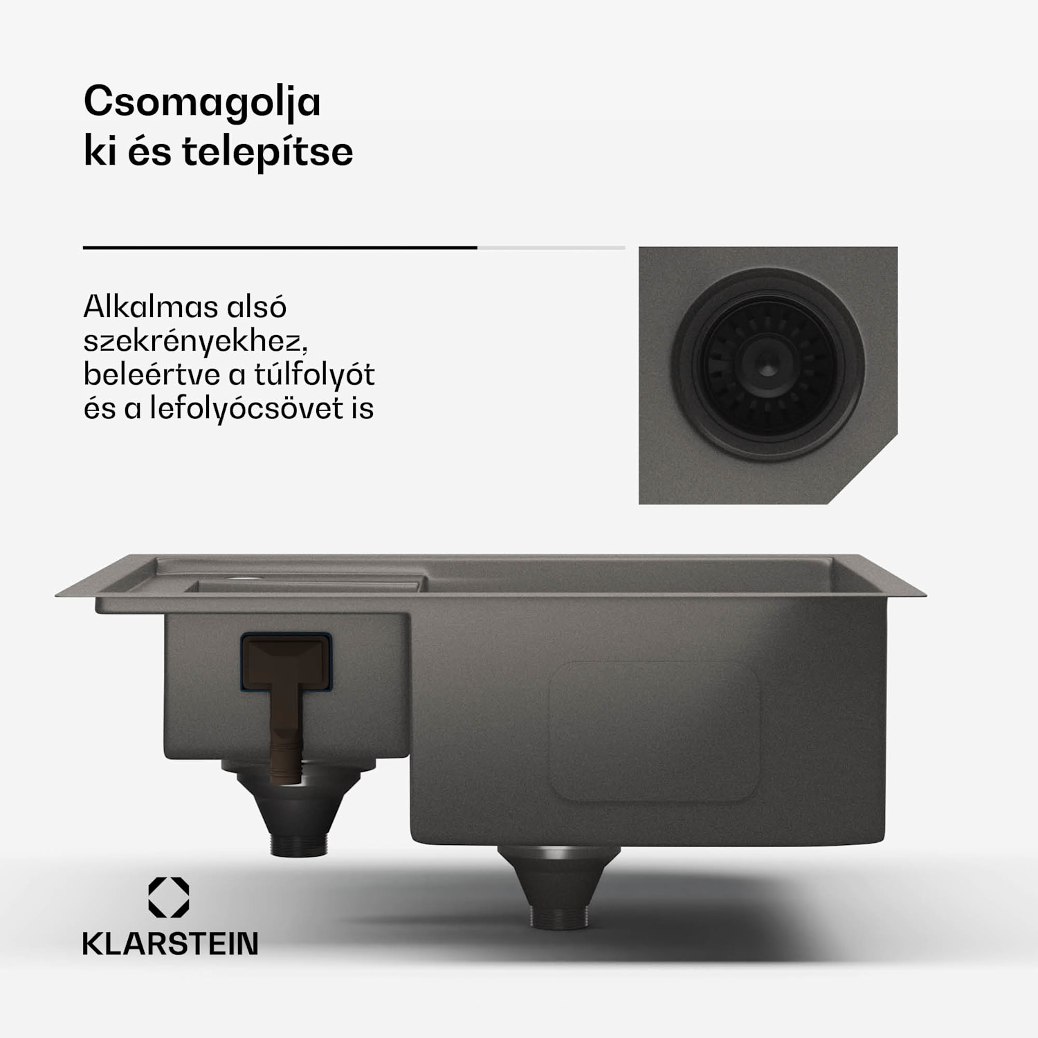 TitanSteel konyhai mosogató, 61 x 50 cm, 2 mosogató, rozsdamentes acél, tűzálló