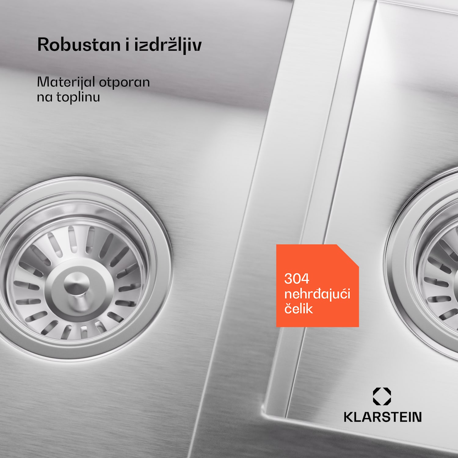 TitanSteel kuhinjski sudoper s ocjedom, 100 x 45 cm, nehrđajući čelik, otporan na ogrebotine, otporan na toplinu 