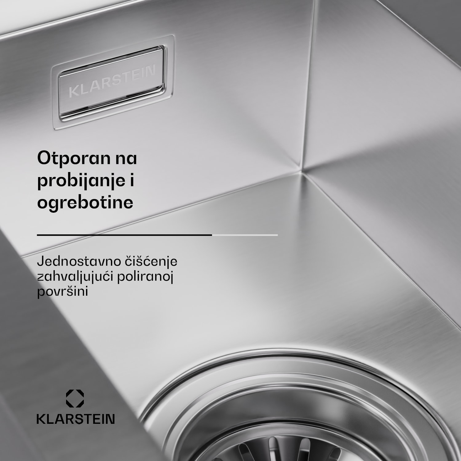 TitanSteel kuhinjski sudoper s ocjedom, 100 x 45 cm, nehrđajući čelik, otporan na ogrebotine, otporan na toplinu 